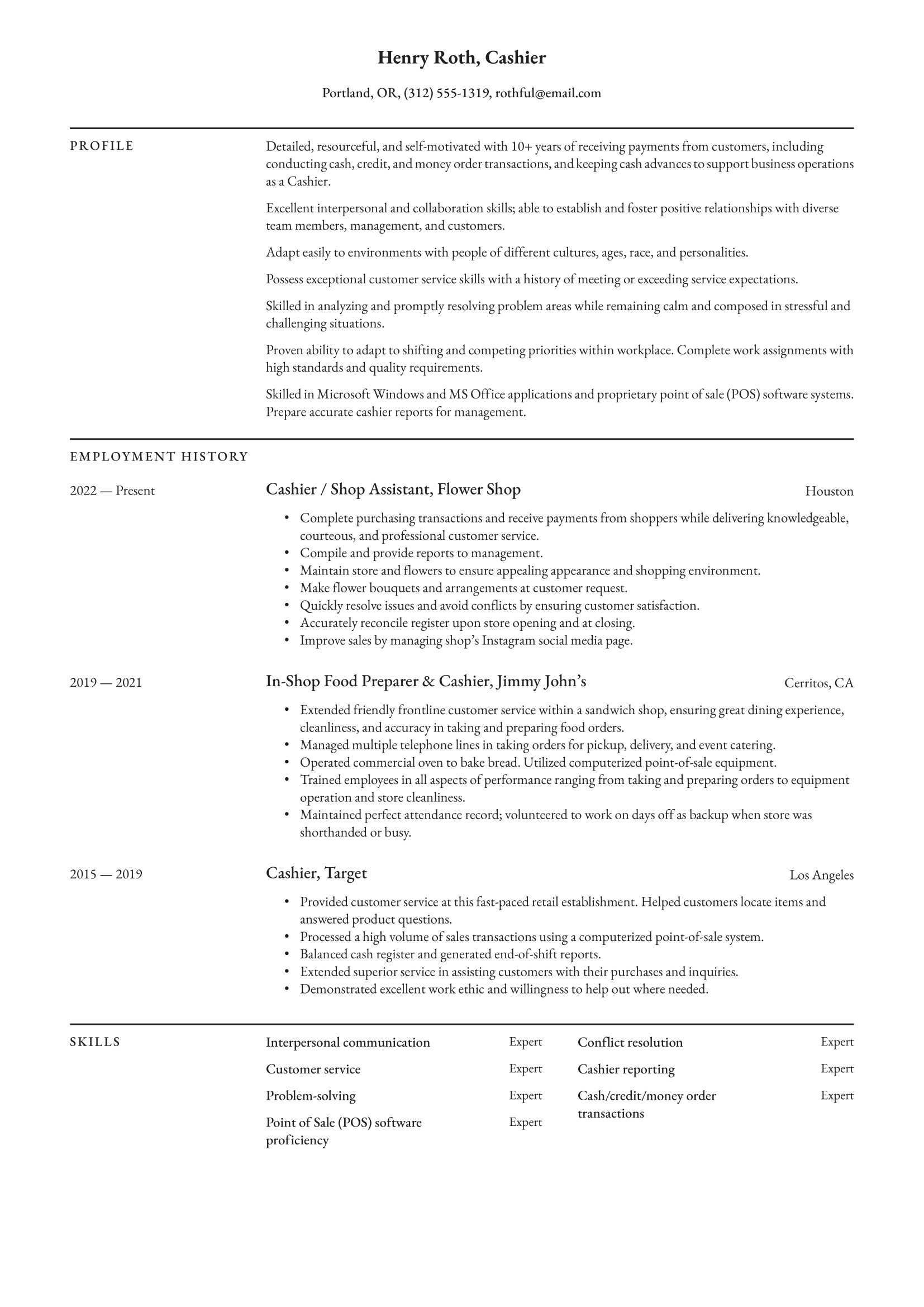 Cashier Resume Example & Writing Guide