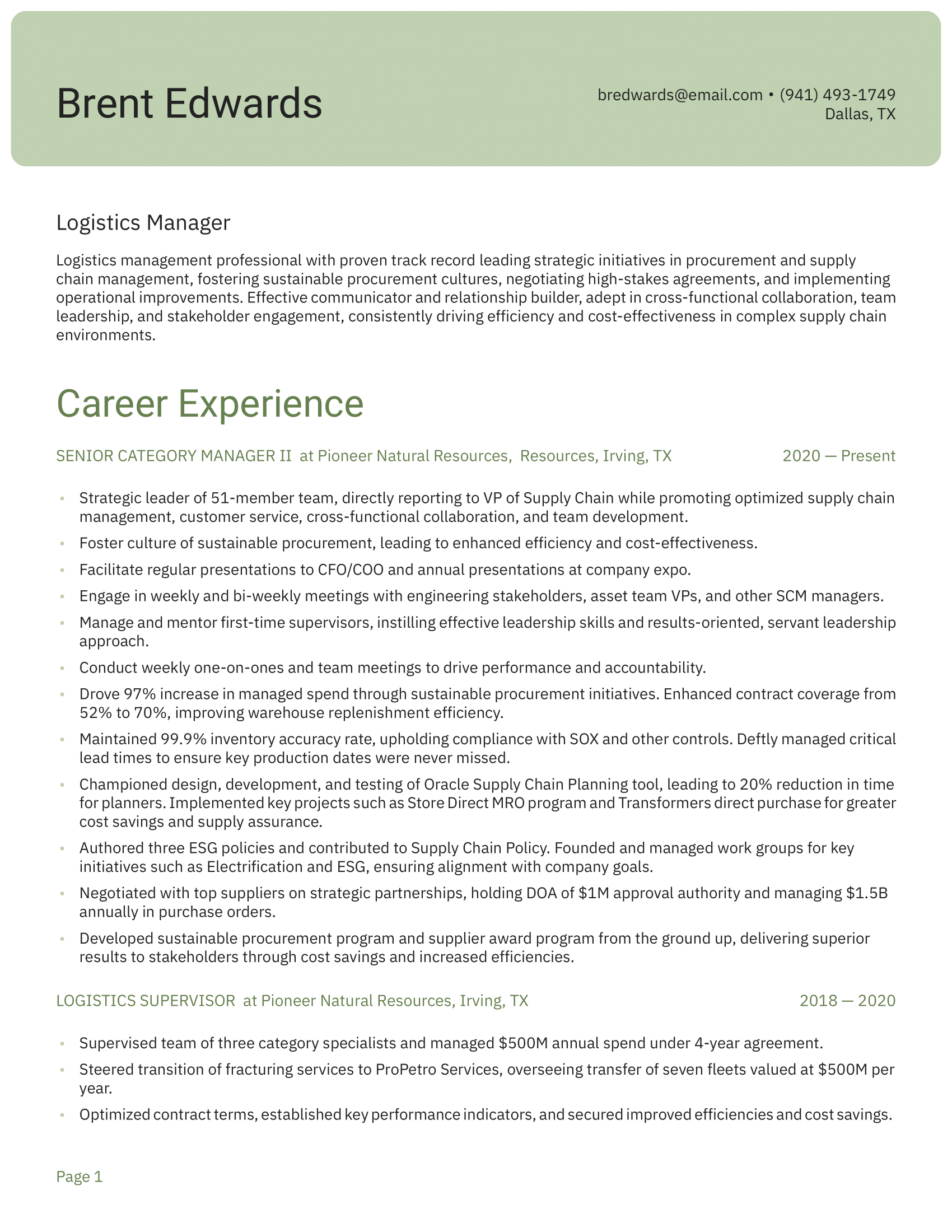 Logistics Manager Resume Example & Writing Guide