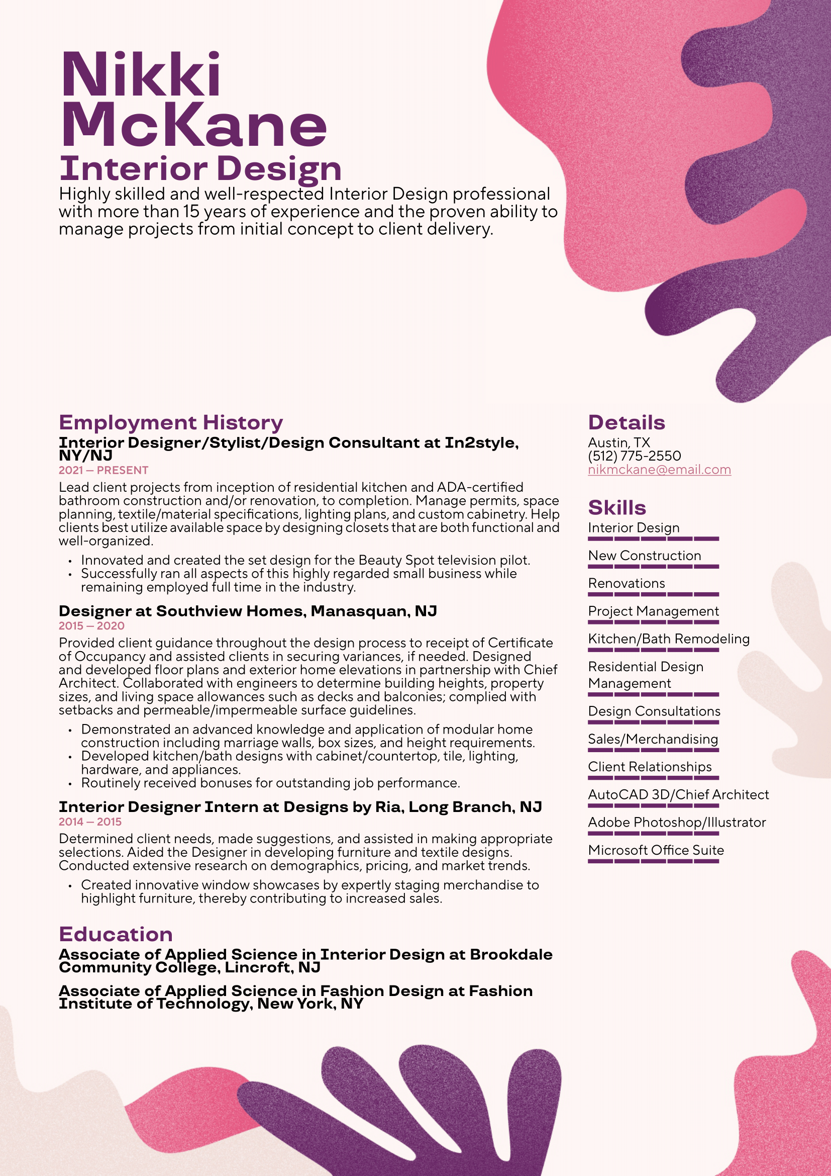 Interior Designer Resume Example & Writing Guide