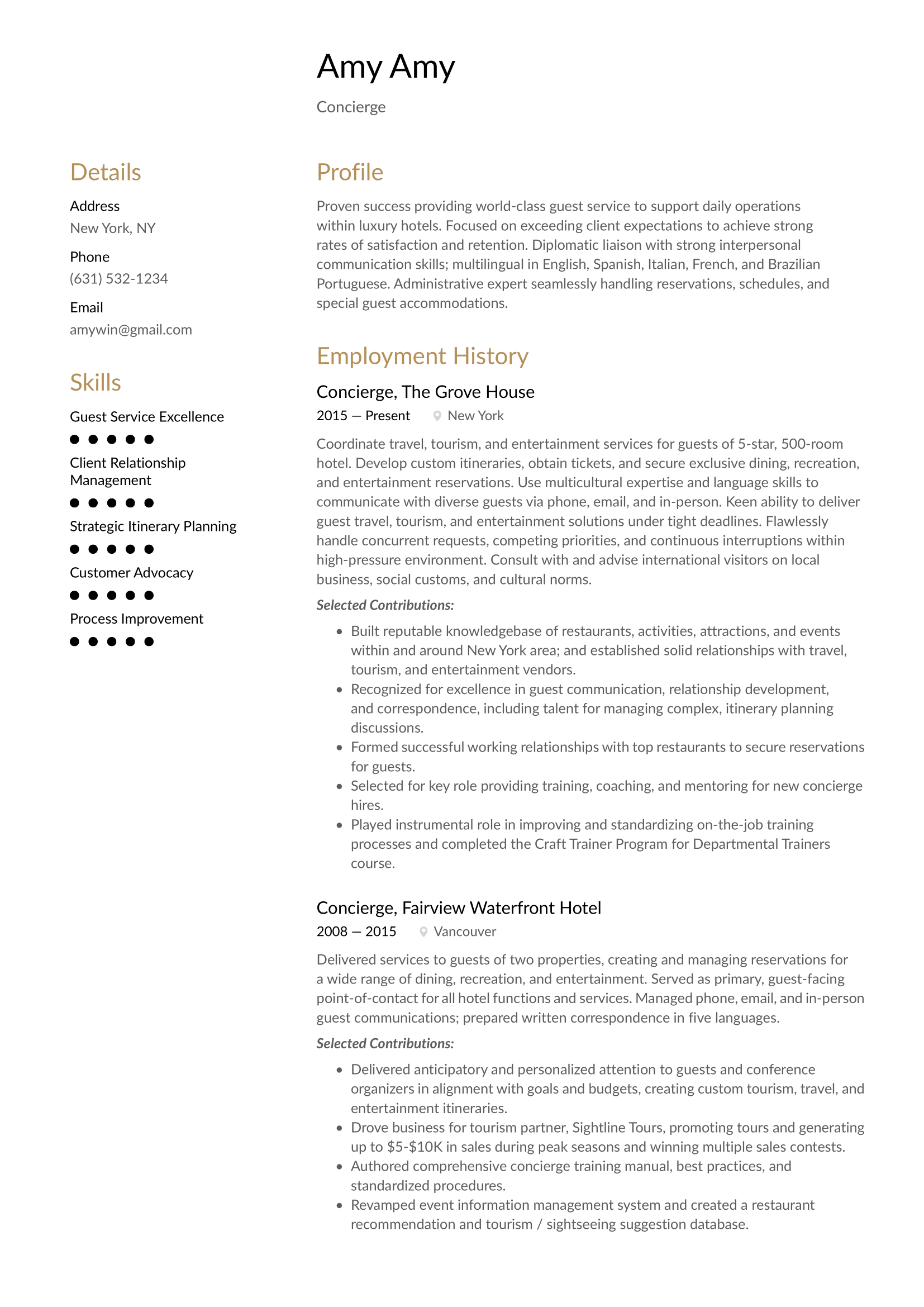 Concierge Resume Example & Writing Guide