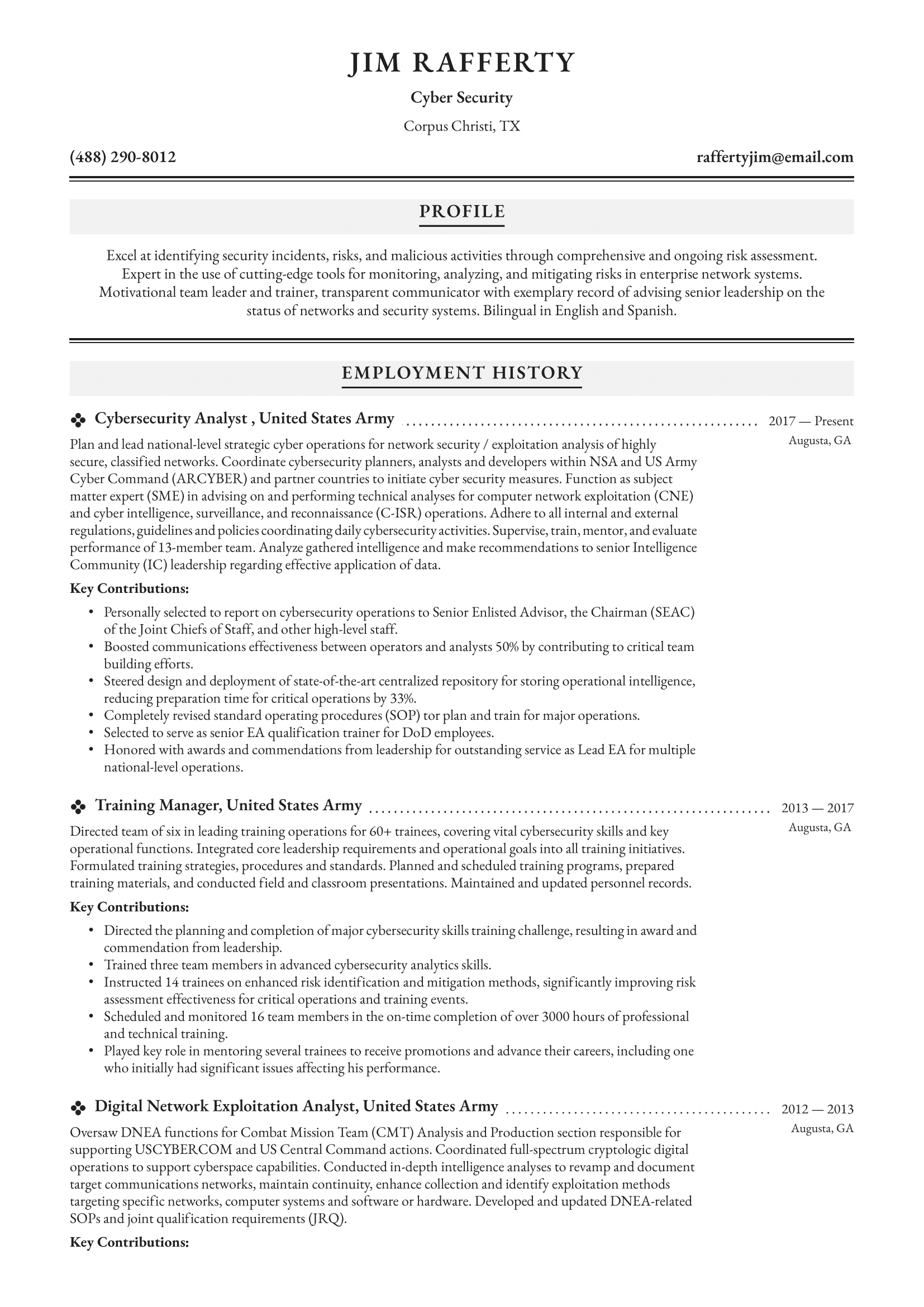 Cybersecurity Analyst Resume Example & Writing Guide