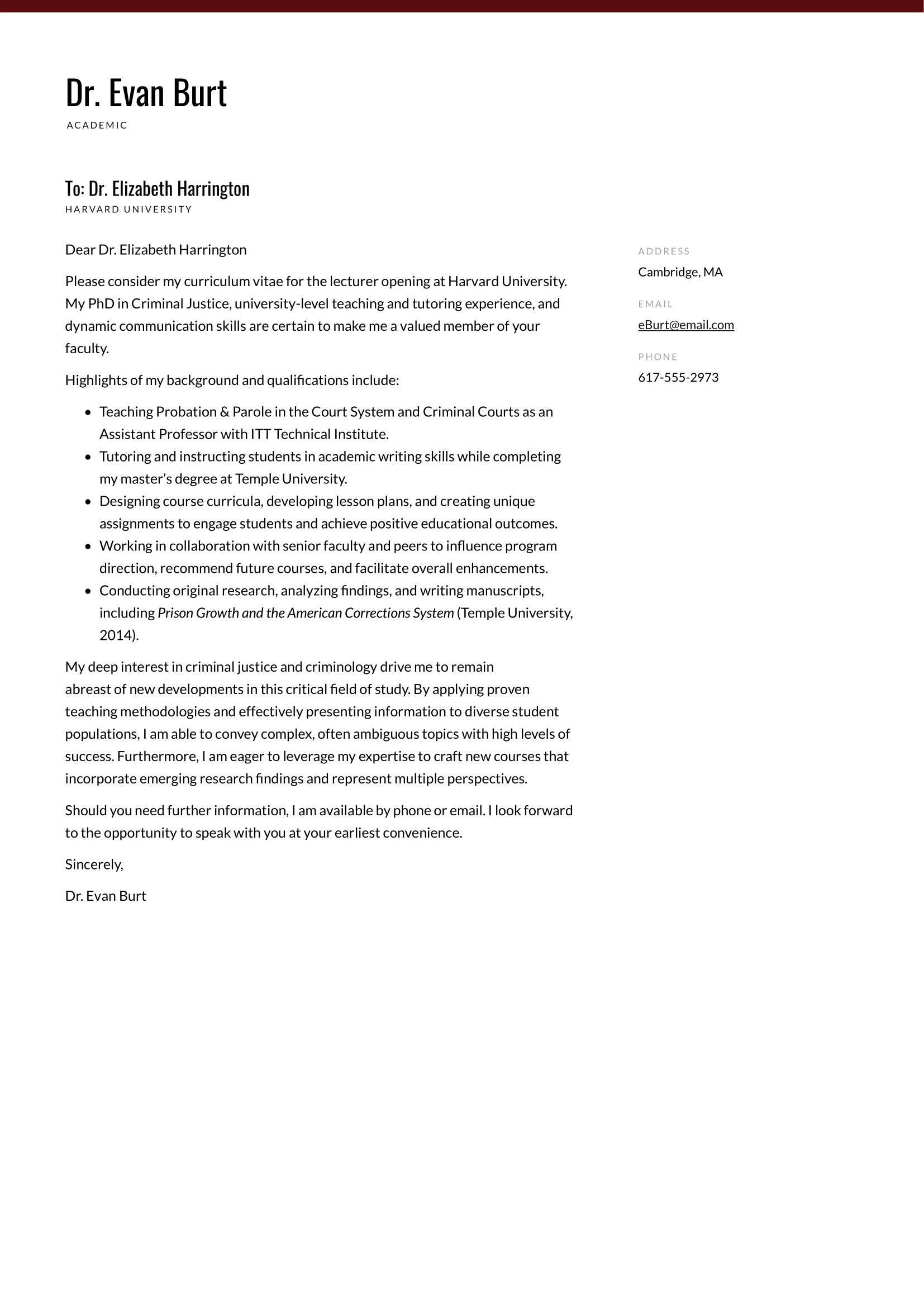 Academic Cover Letter Example & Writing Guide