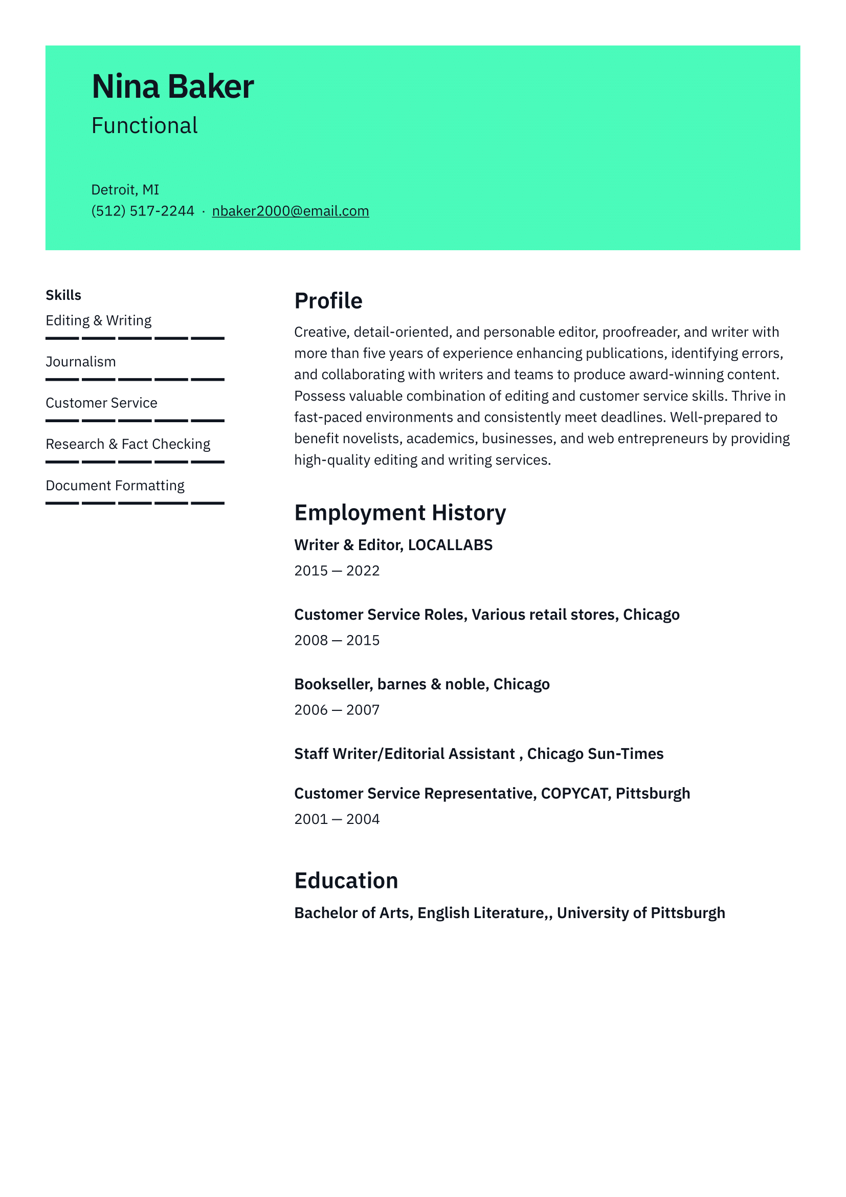 Functional Resume Example & Writing Guide