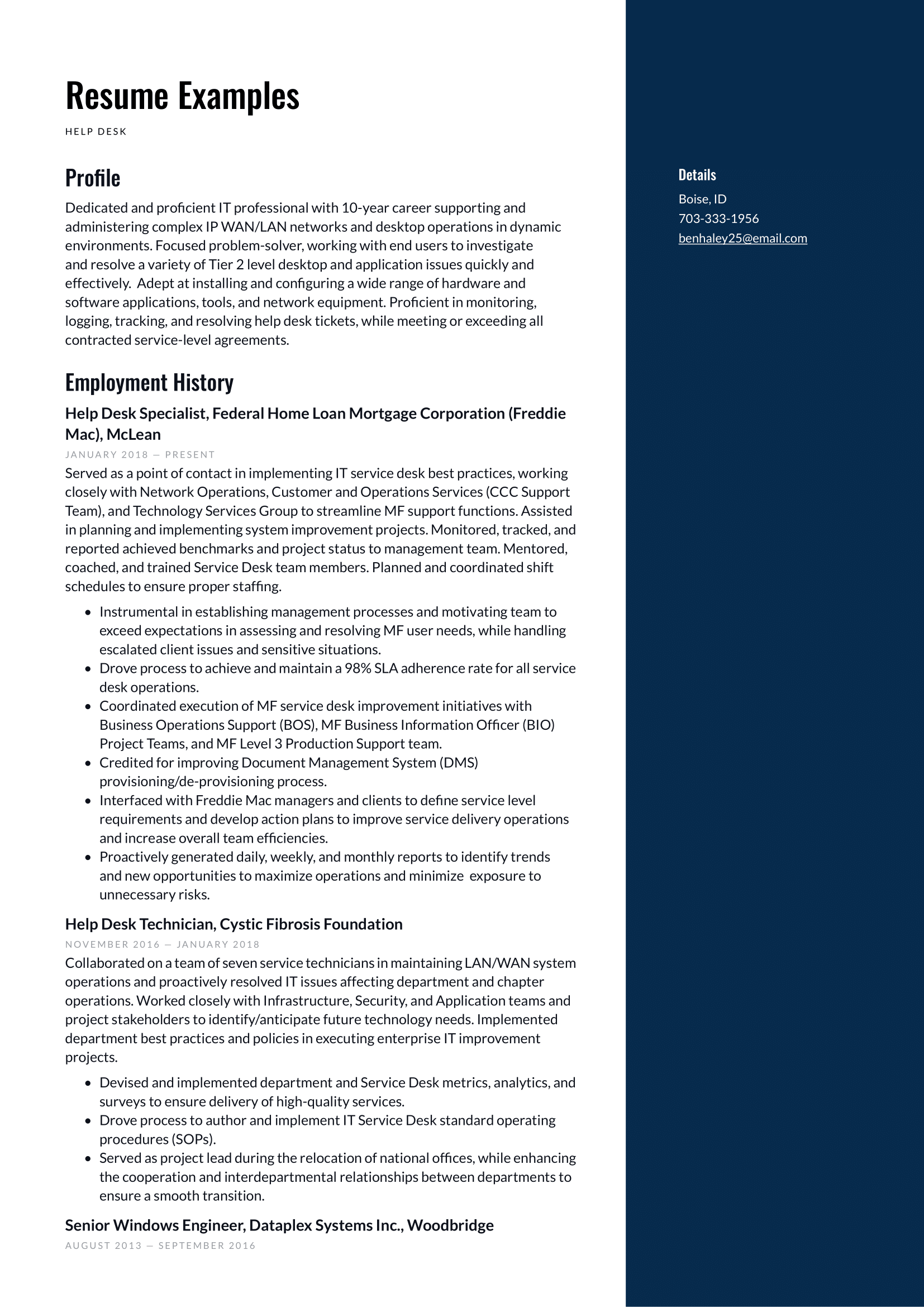 Help Desk Specialist Resume Example and Writing Guide