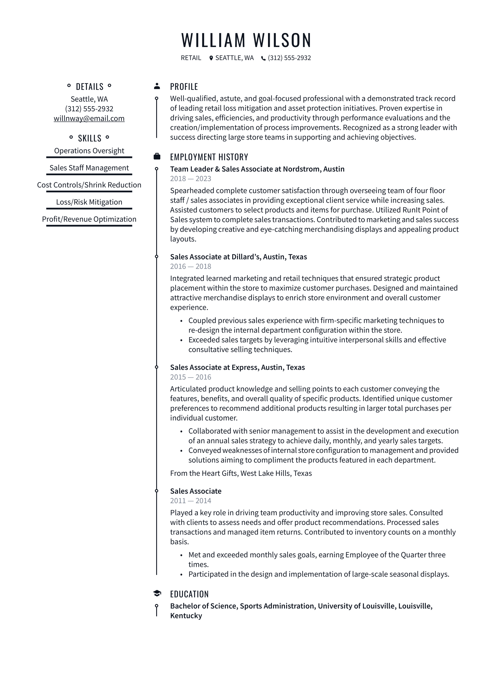 Retail Manager Resume Example & Writing Guide