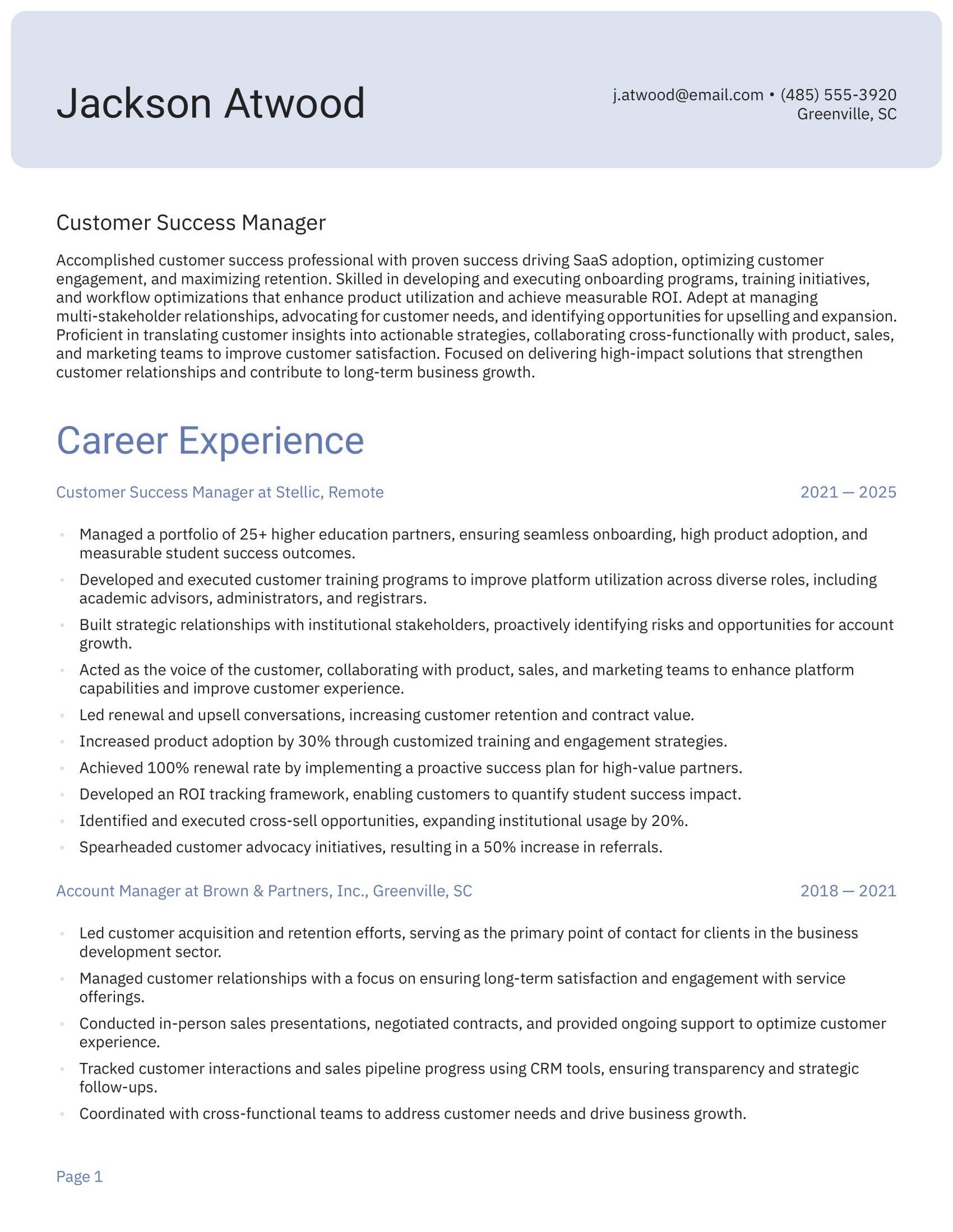 Customer Success Manager resume example & writing guide