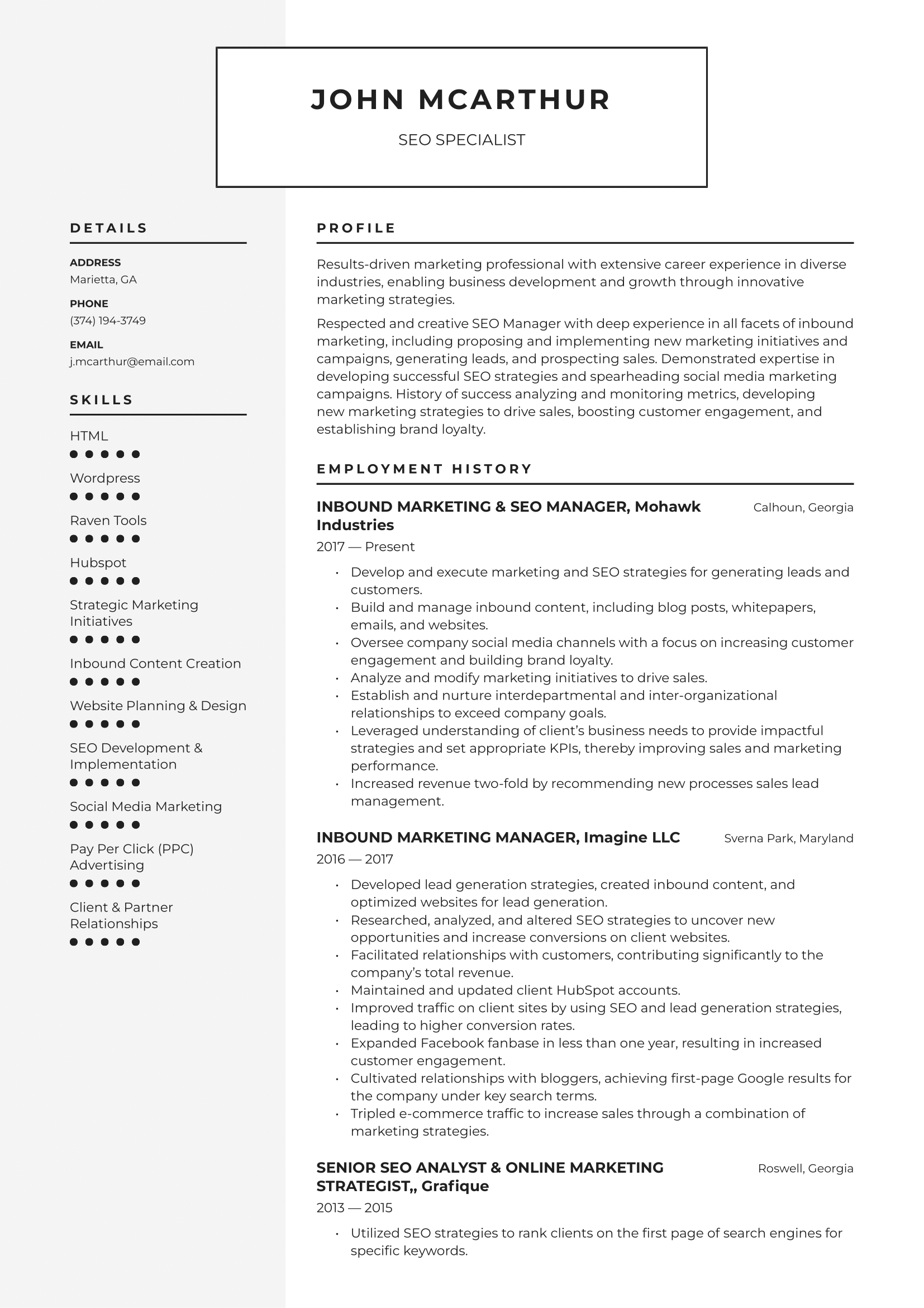 SEO Specialist Resume Example & Writing Guide