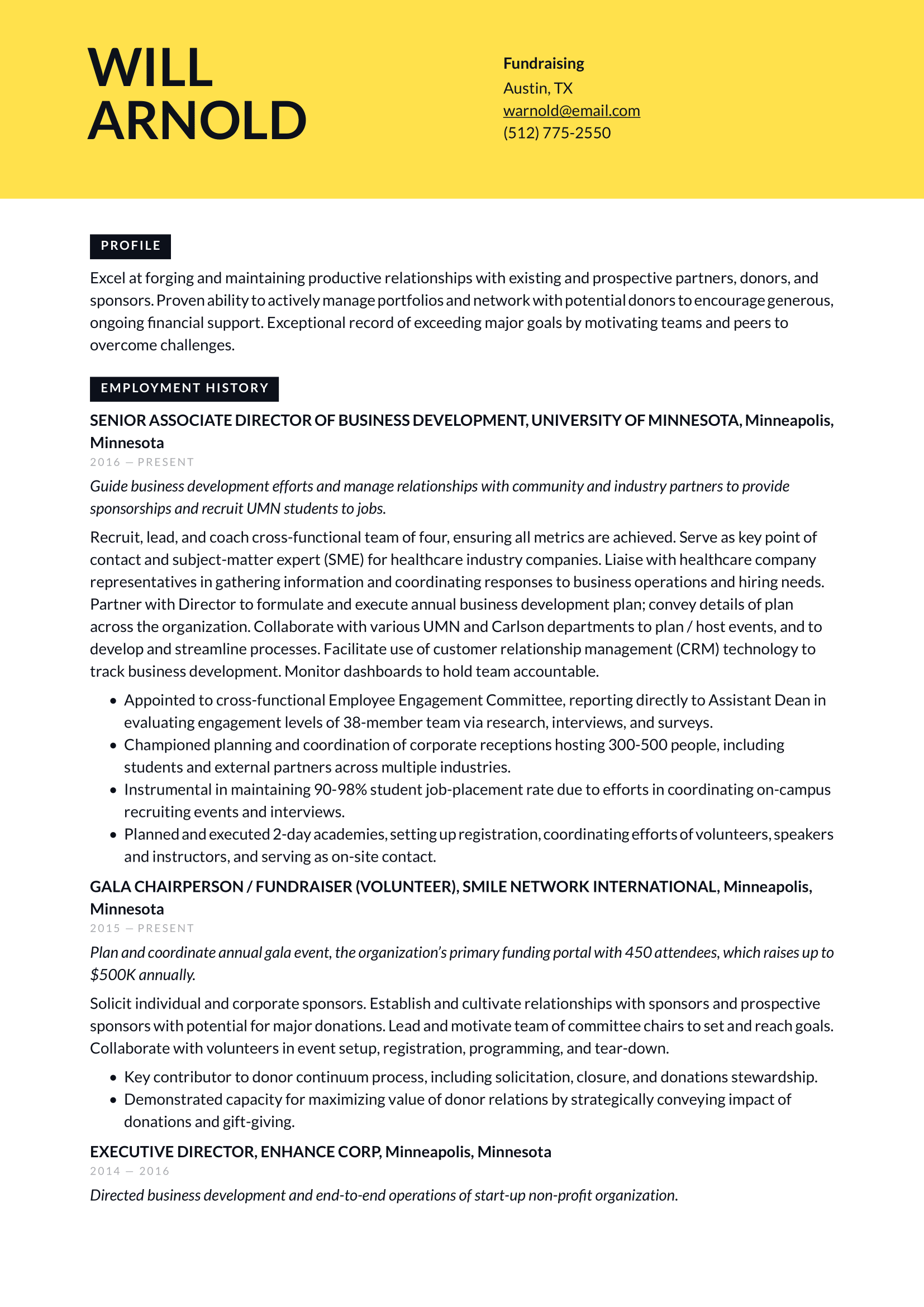 Fundraiser Resume Example & Writing Guide