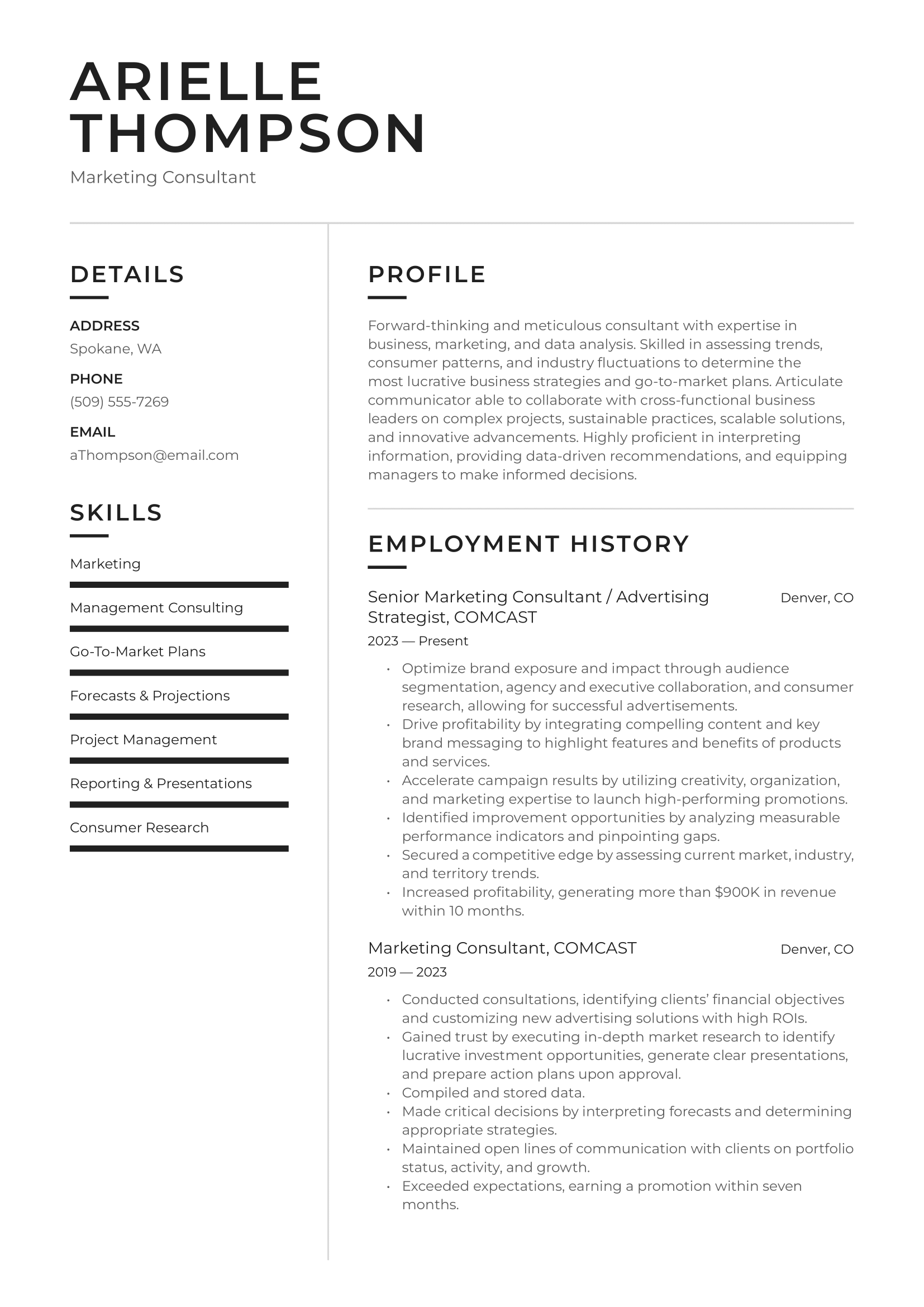 Digital Marketing Consultant Resume Example & Writing Guide