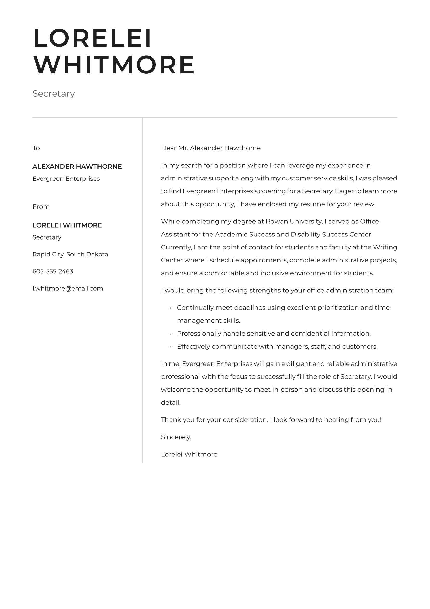 Secretary Cover Letter Example & Writing Guide