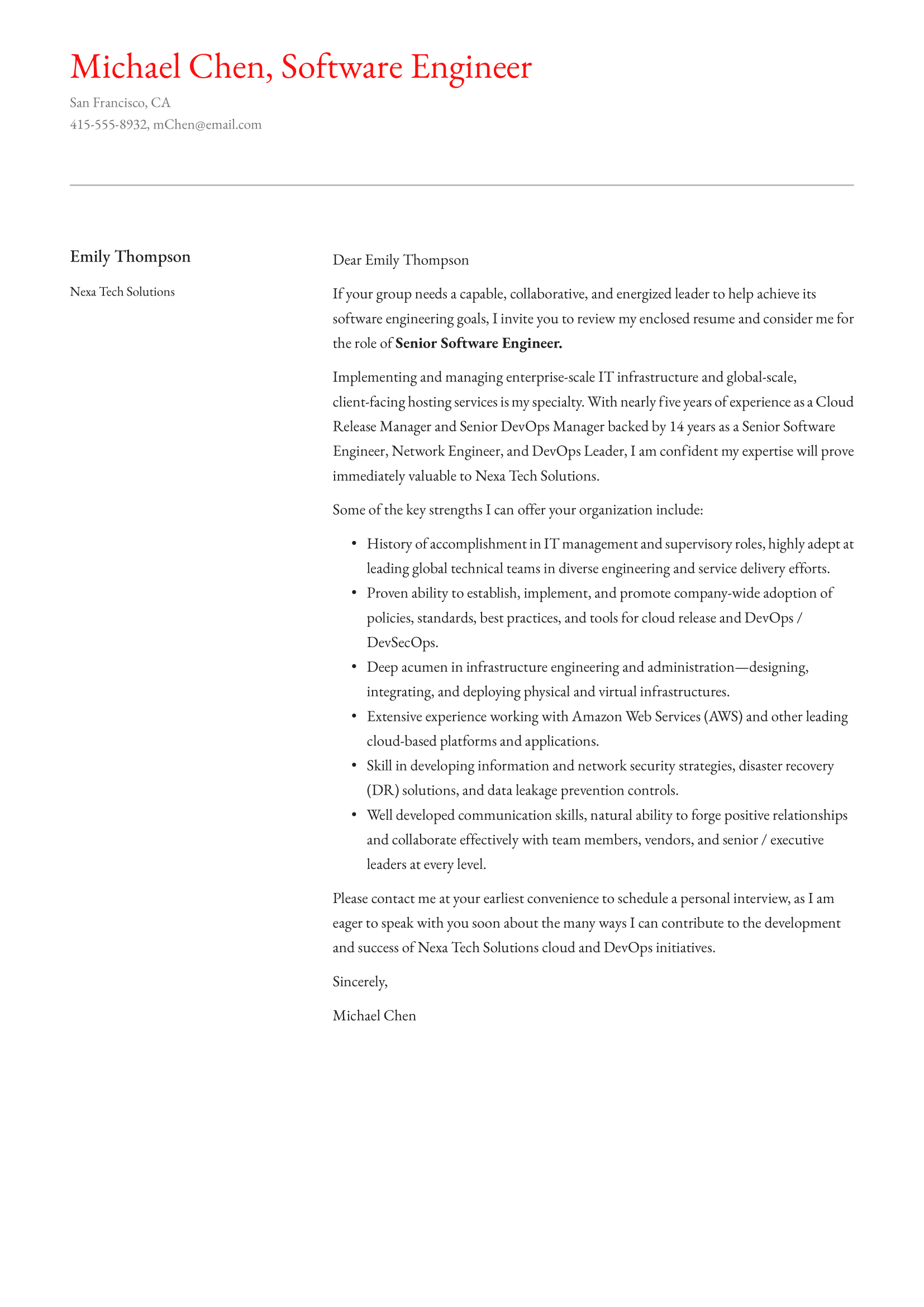 Software Engineer Cover Letter Example & Writing Guide