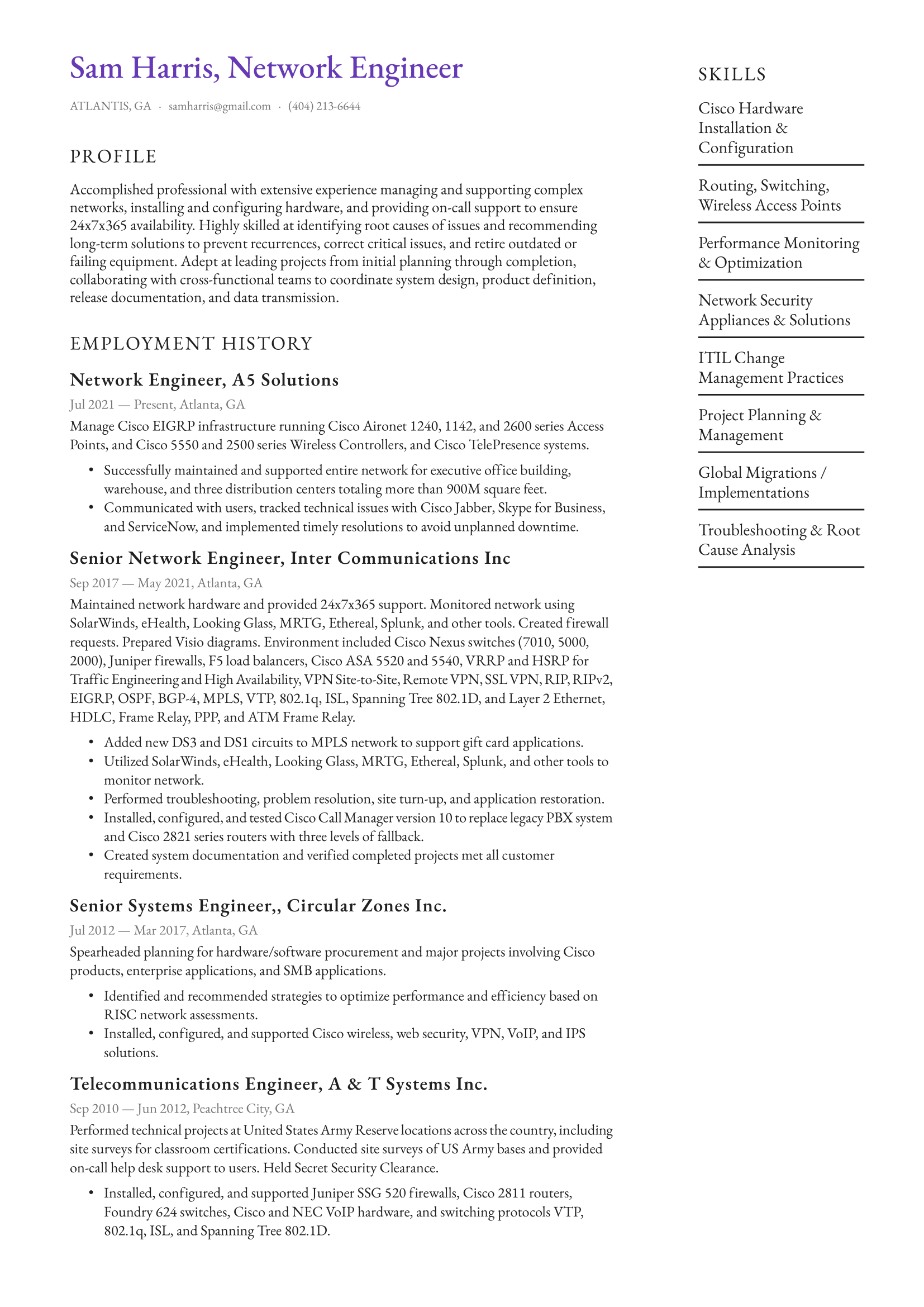 Network Engineer Resume Example & Writing Guide