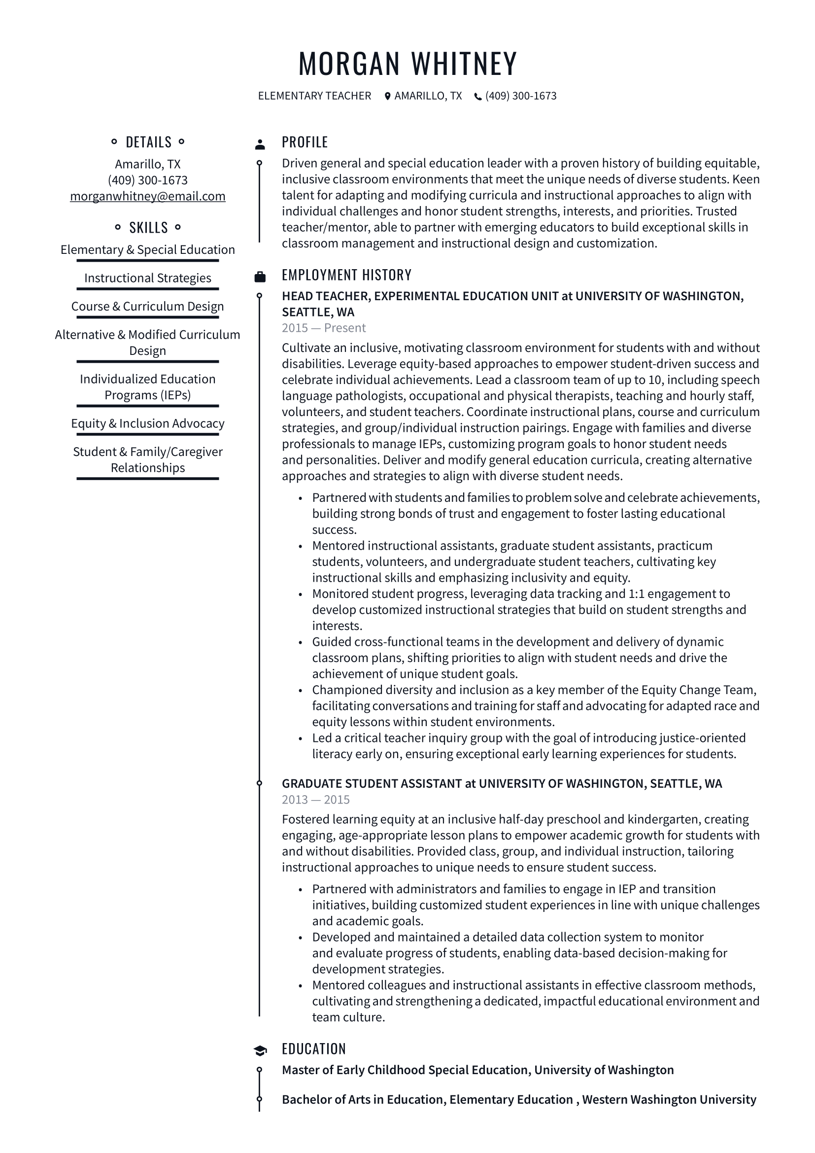 Elementary School Teacher Resume Example & Writing Guide