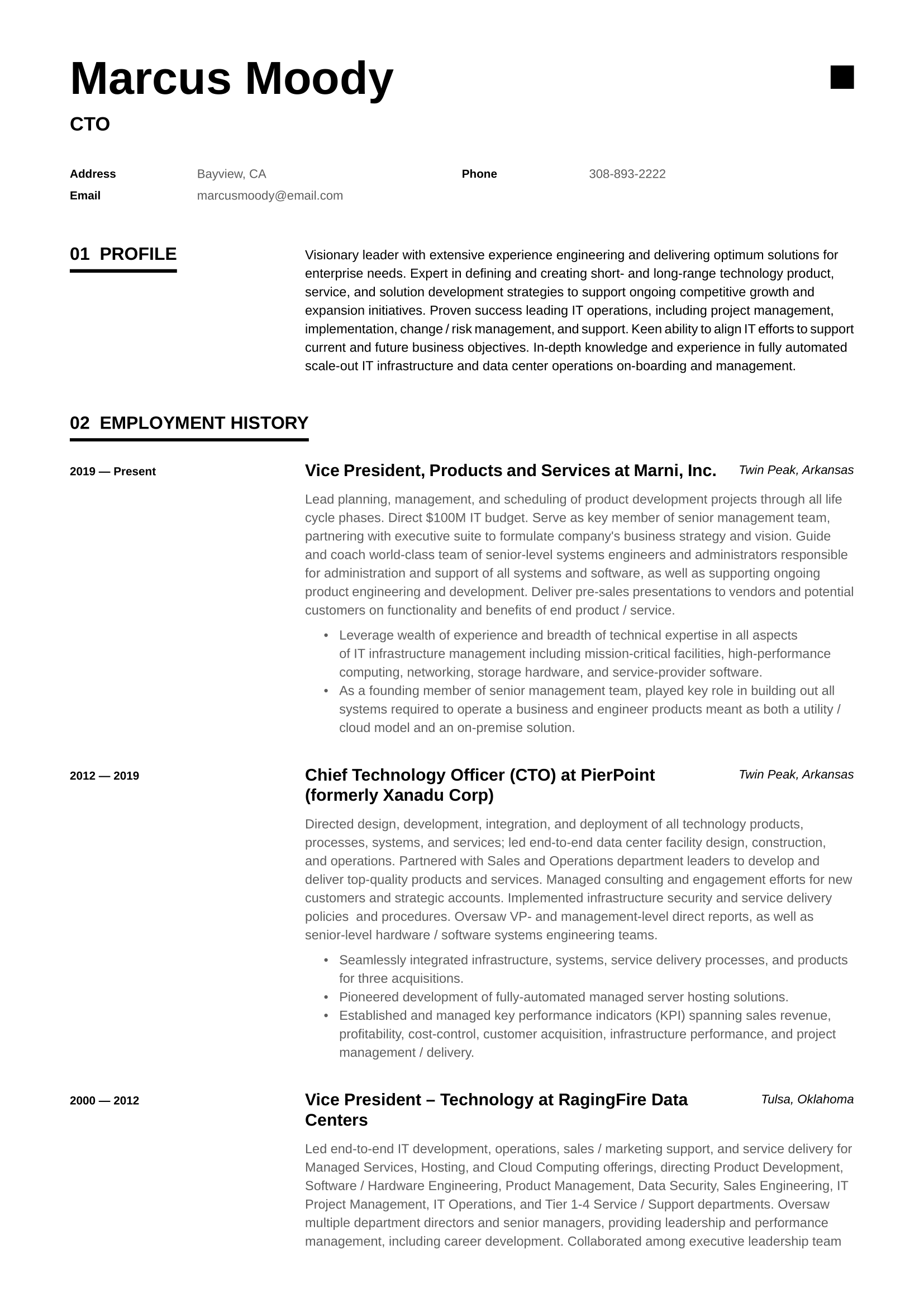 CTO Resume Example and Writing Guide