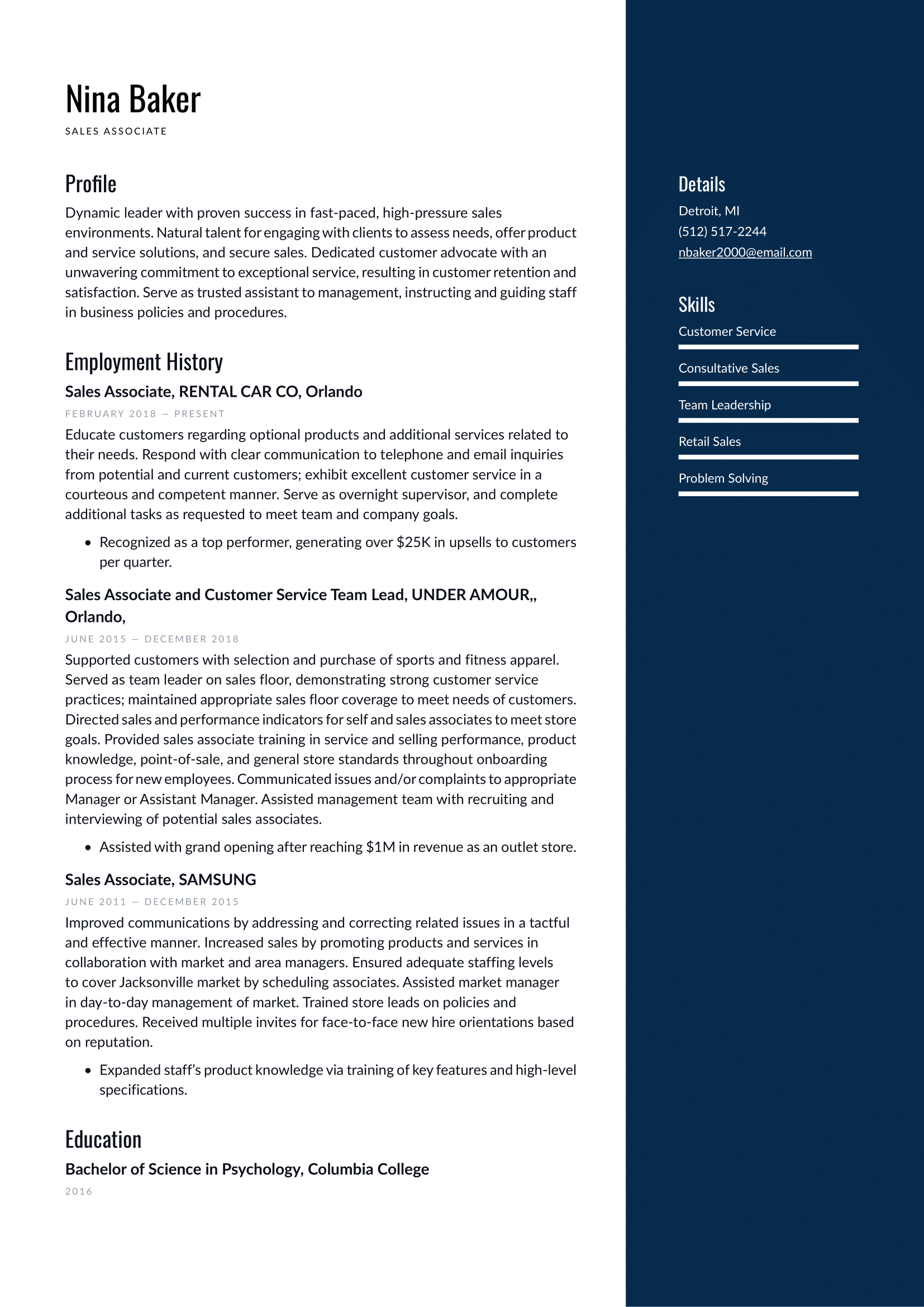 Sales Associate Resume Example & Writing Guide