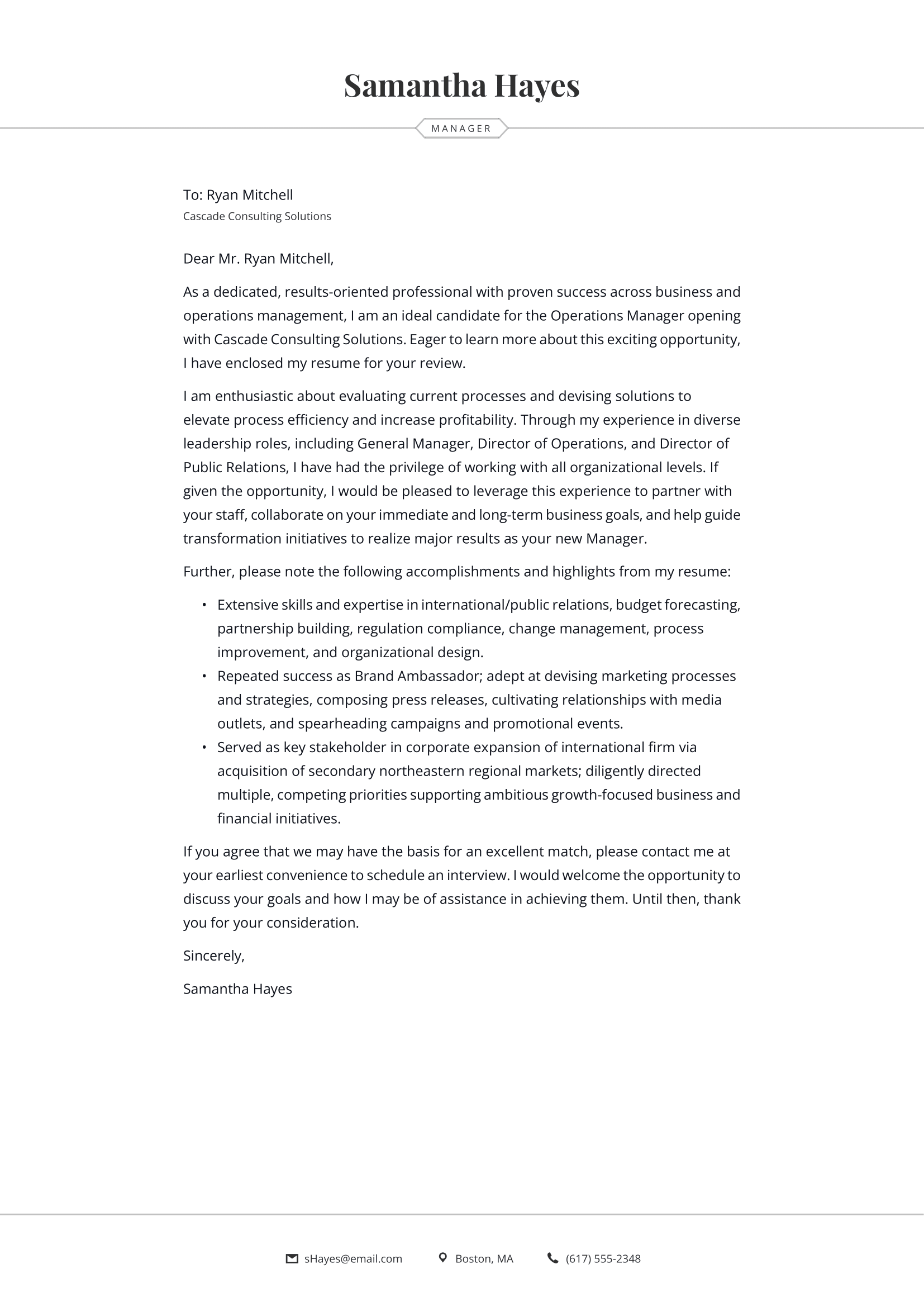 Manager Cover Letter Example & Writing Guide