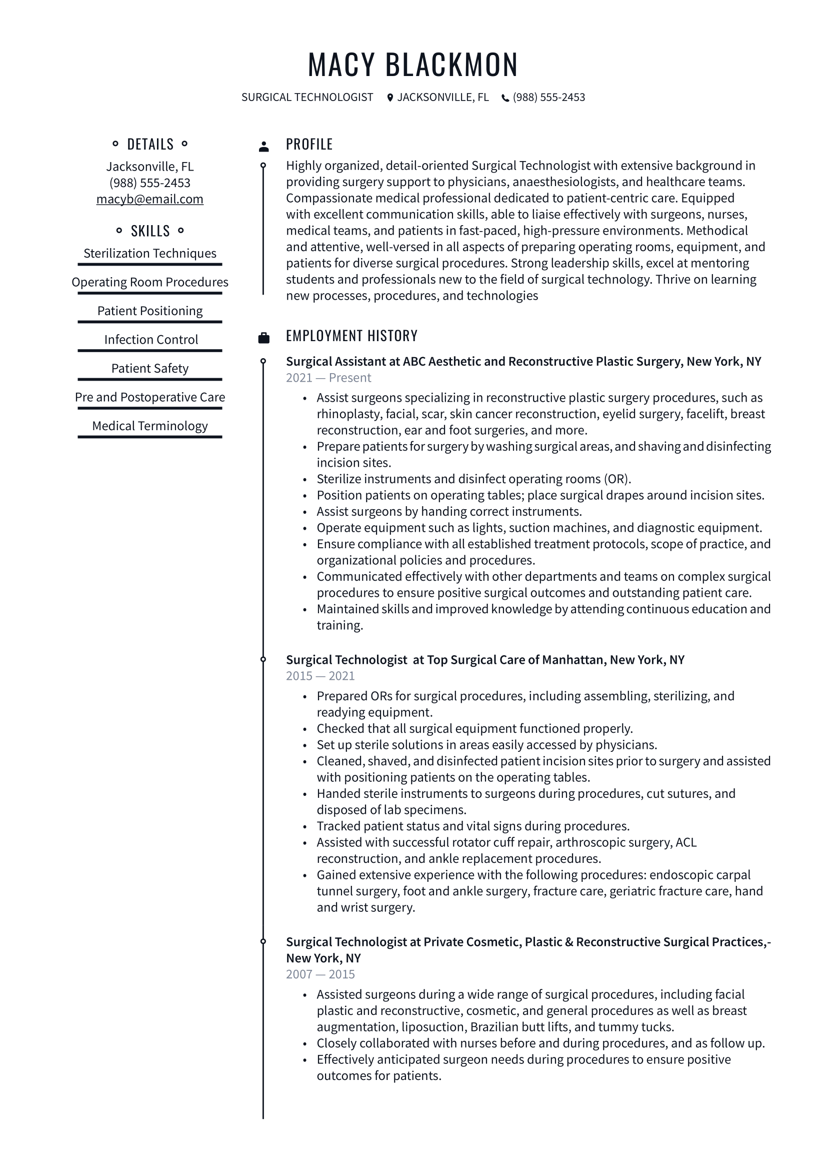 Surgical Tech Resume Example and Writing Guide