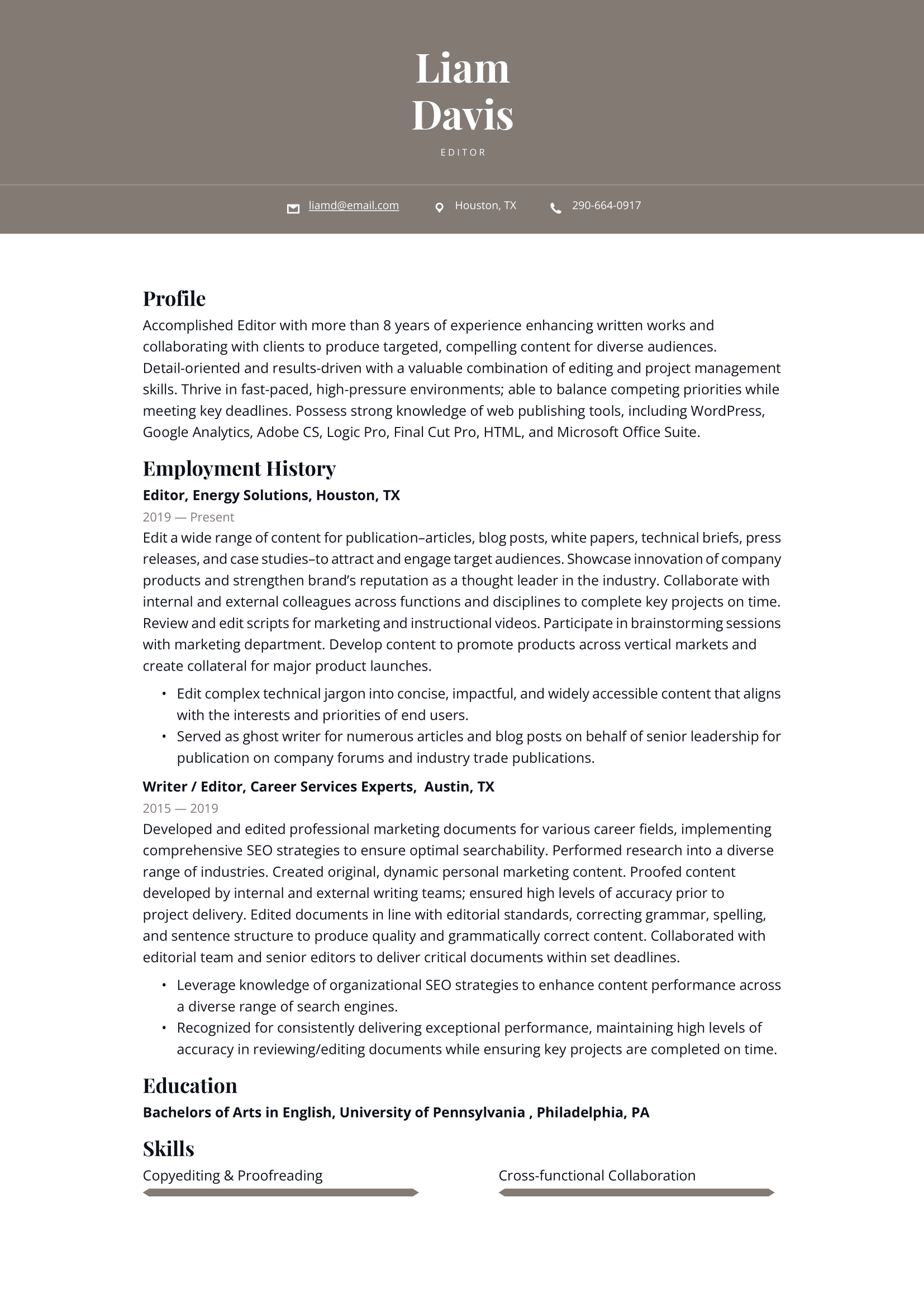 Editor Resume Example & Writing Guide