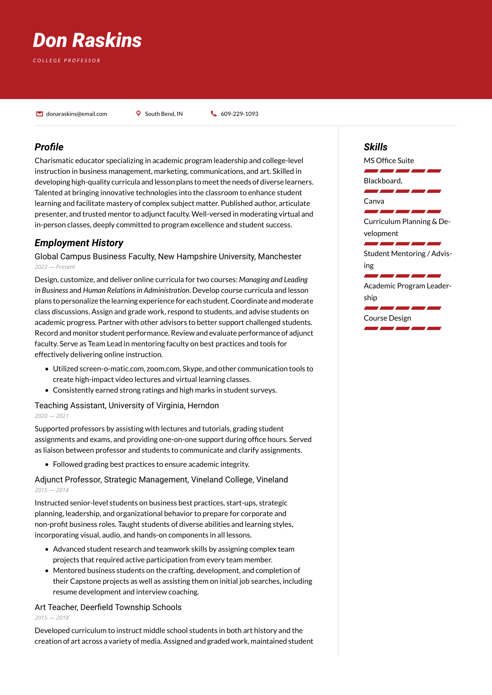 College Professor Resume Example and Writing Guide