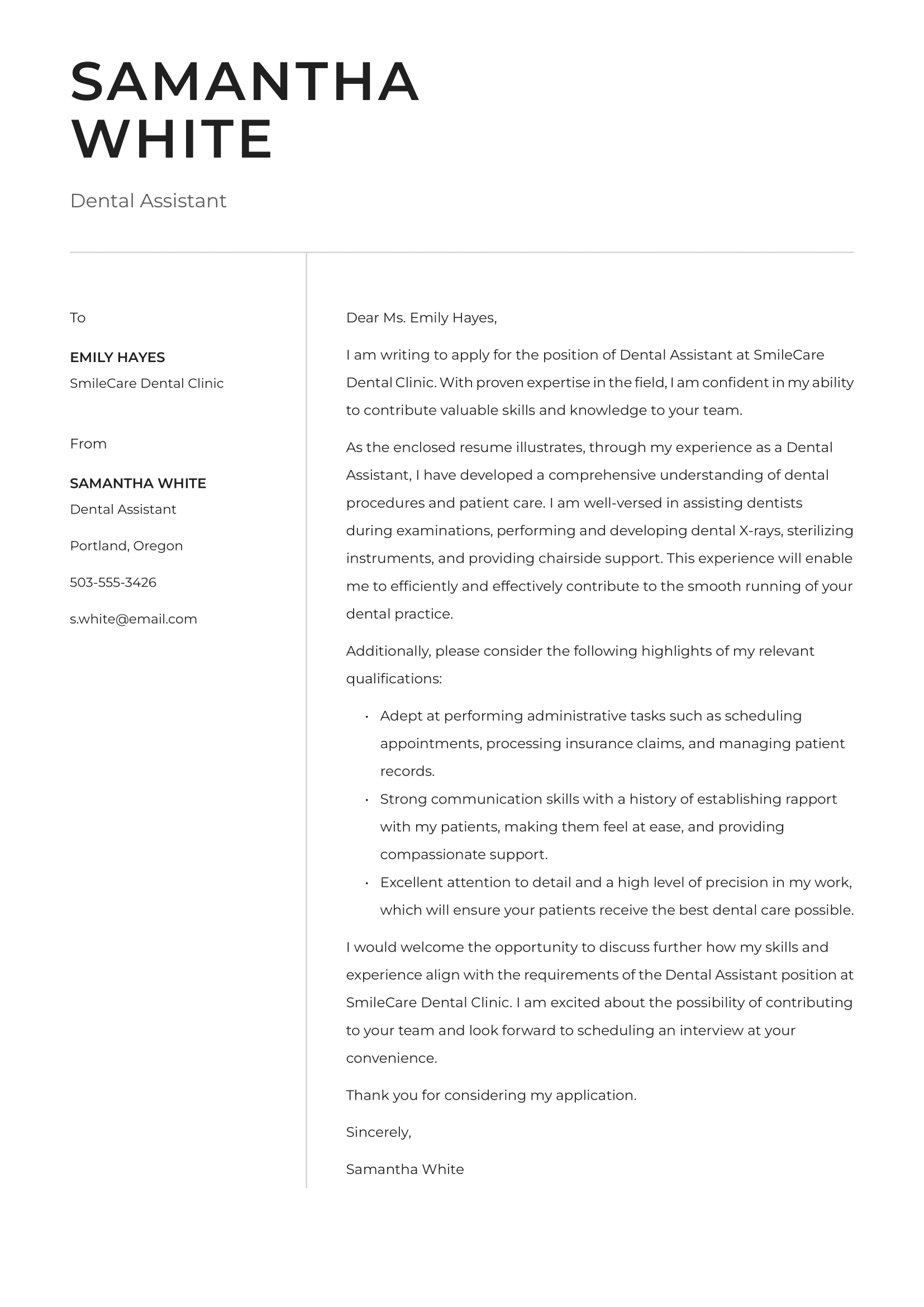 Dental Assistant Cover Letter Example & Writing Guide