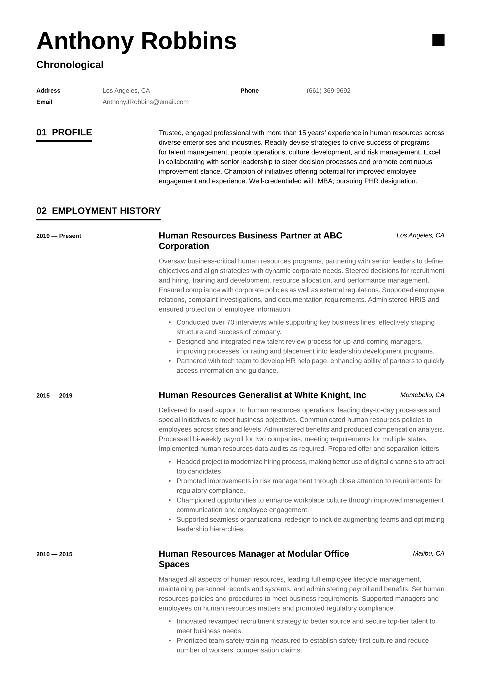 Chronological Resume Example and Writing Guide