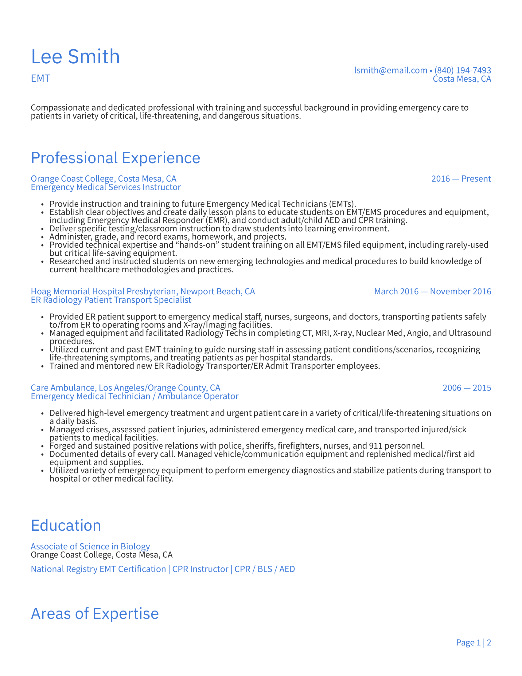 EMT Resume Example & Writing Guide