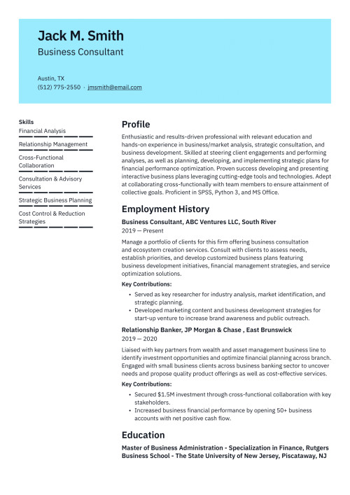 Business Consultant Resume Example & Writing Guide