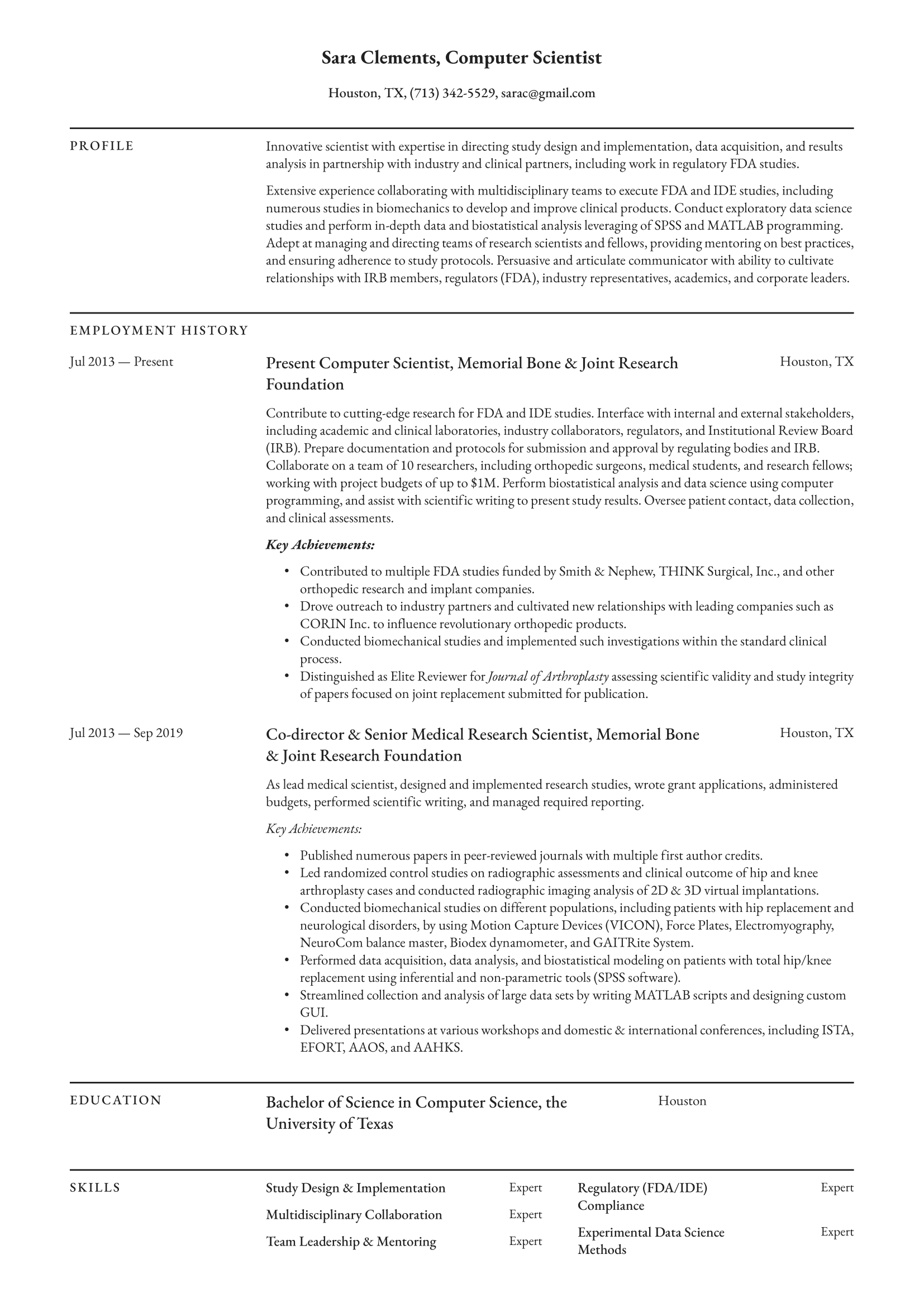 Computer Scientist Resume Example & Writing Guide