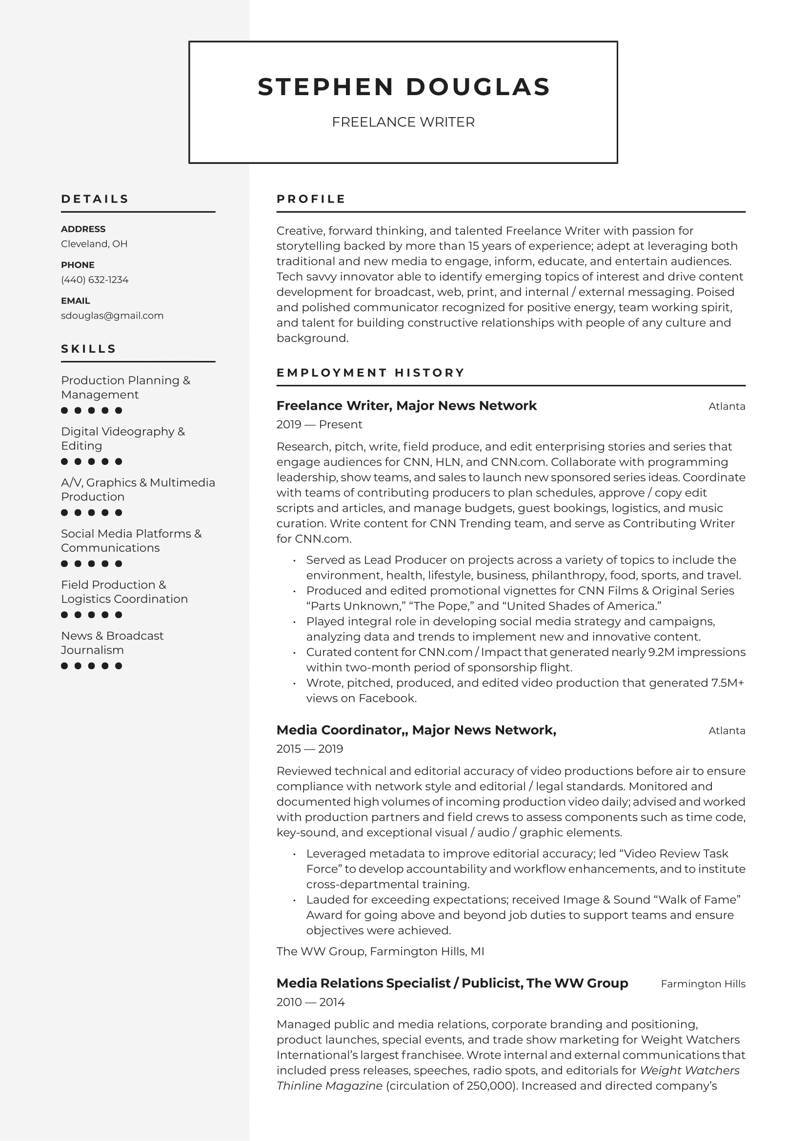 Freelance Writer Resume Example & Writing Guide