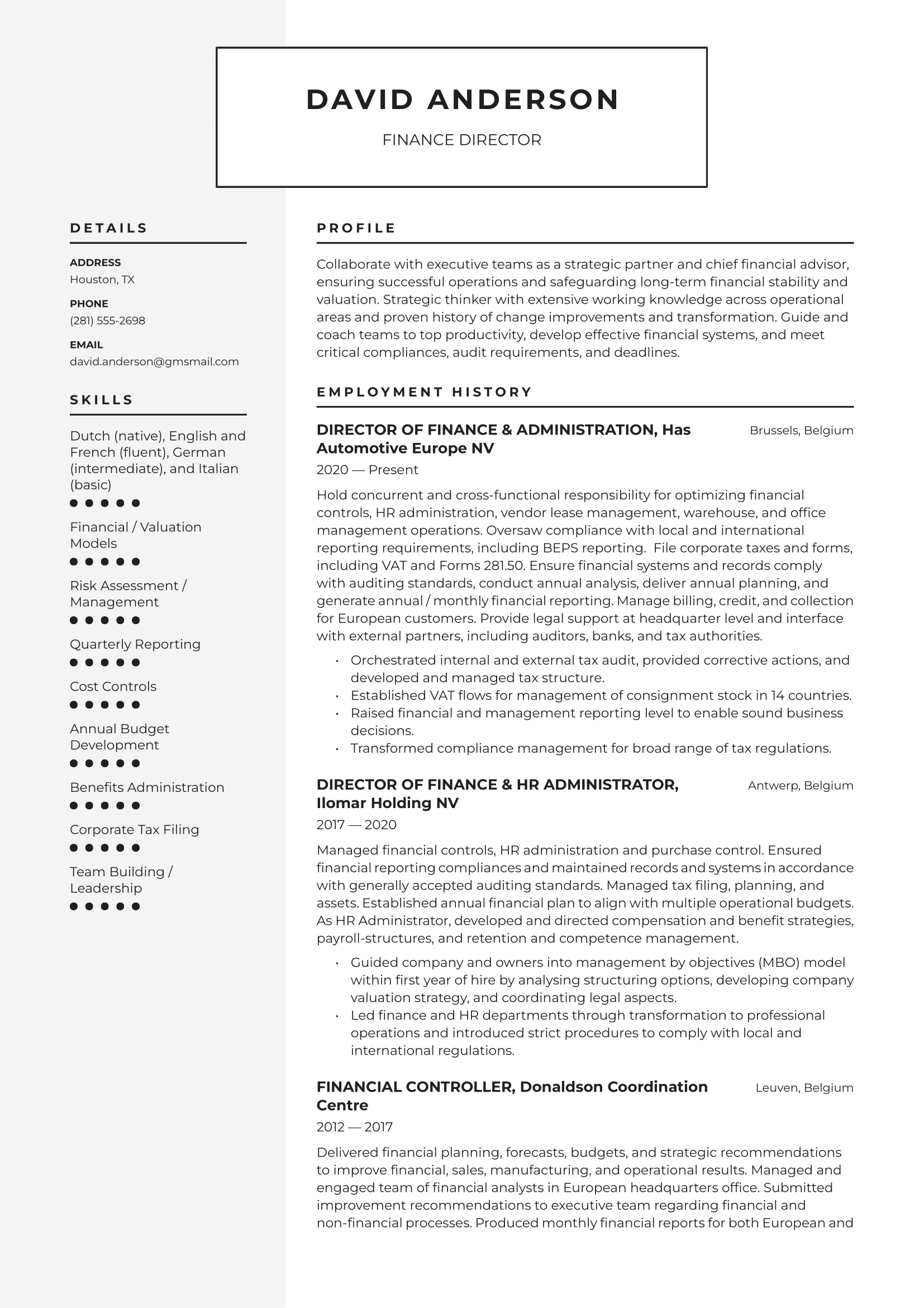 Finance Director Resume Example and Writing Guide