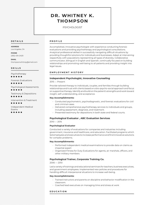 Psychologist Resume Example & Writing Guide