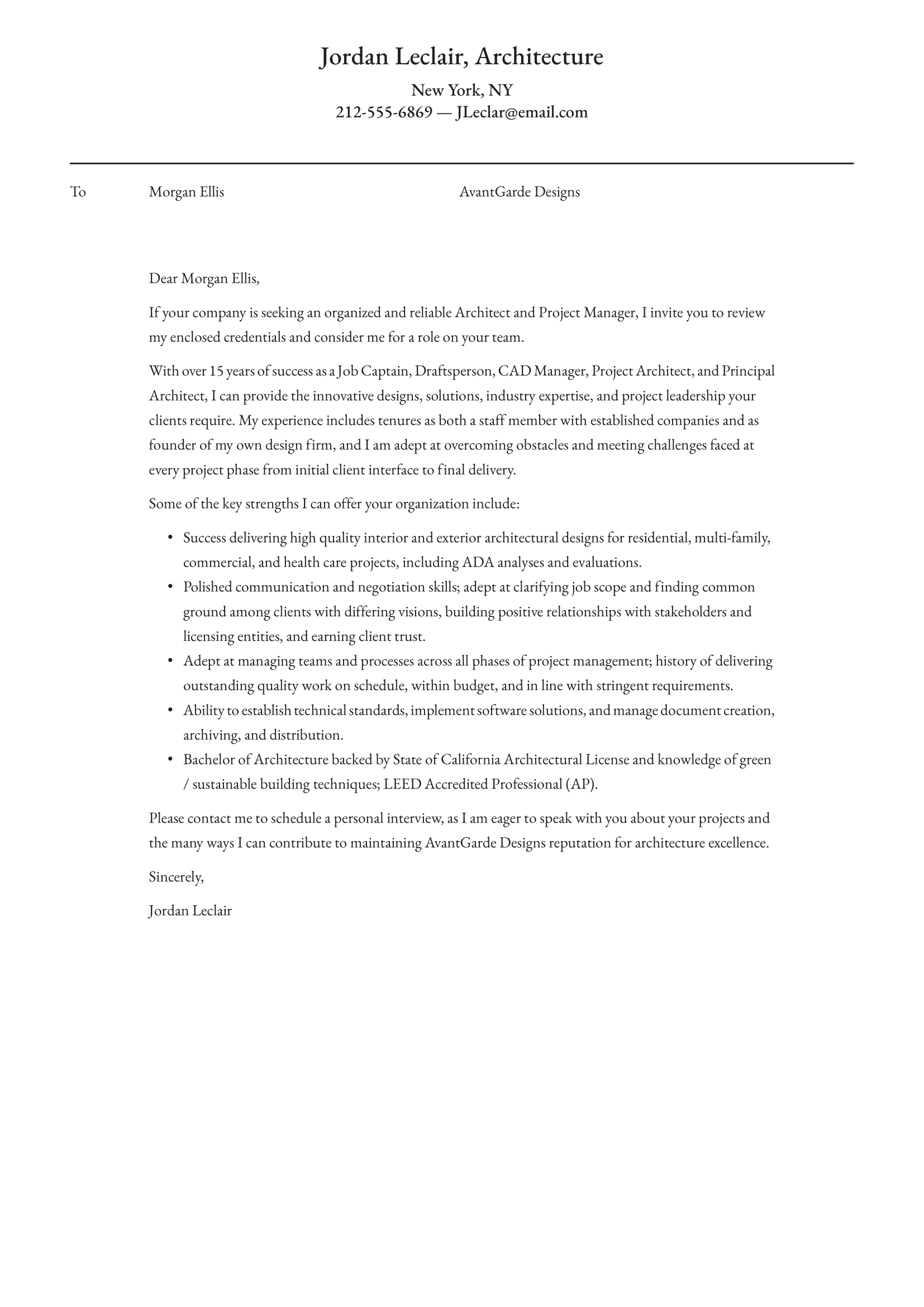 Architecture Cover Letter Example & Writing Guide