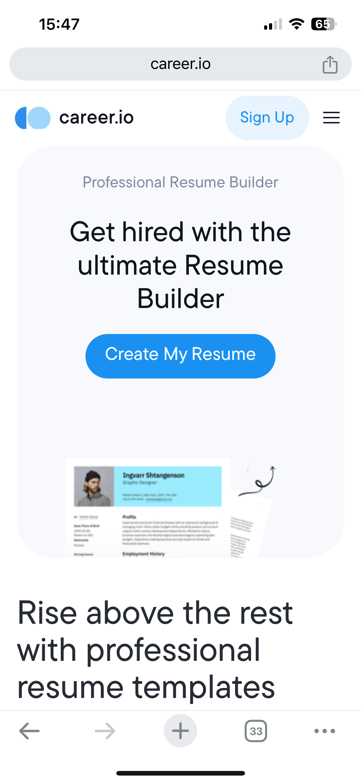 Career.io on iphone step 4