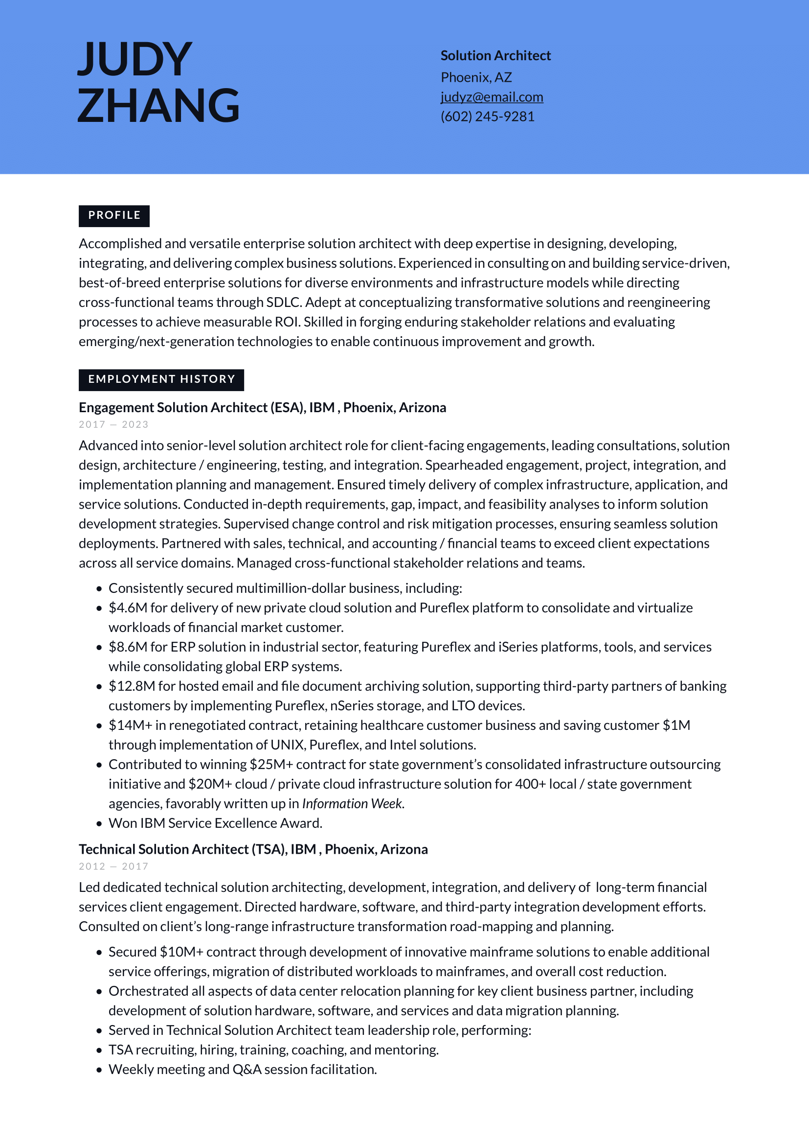 Solution Architect Resume Example & Writing Guide