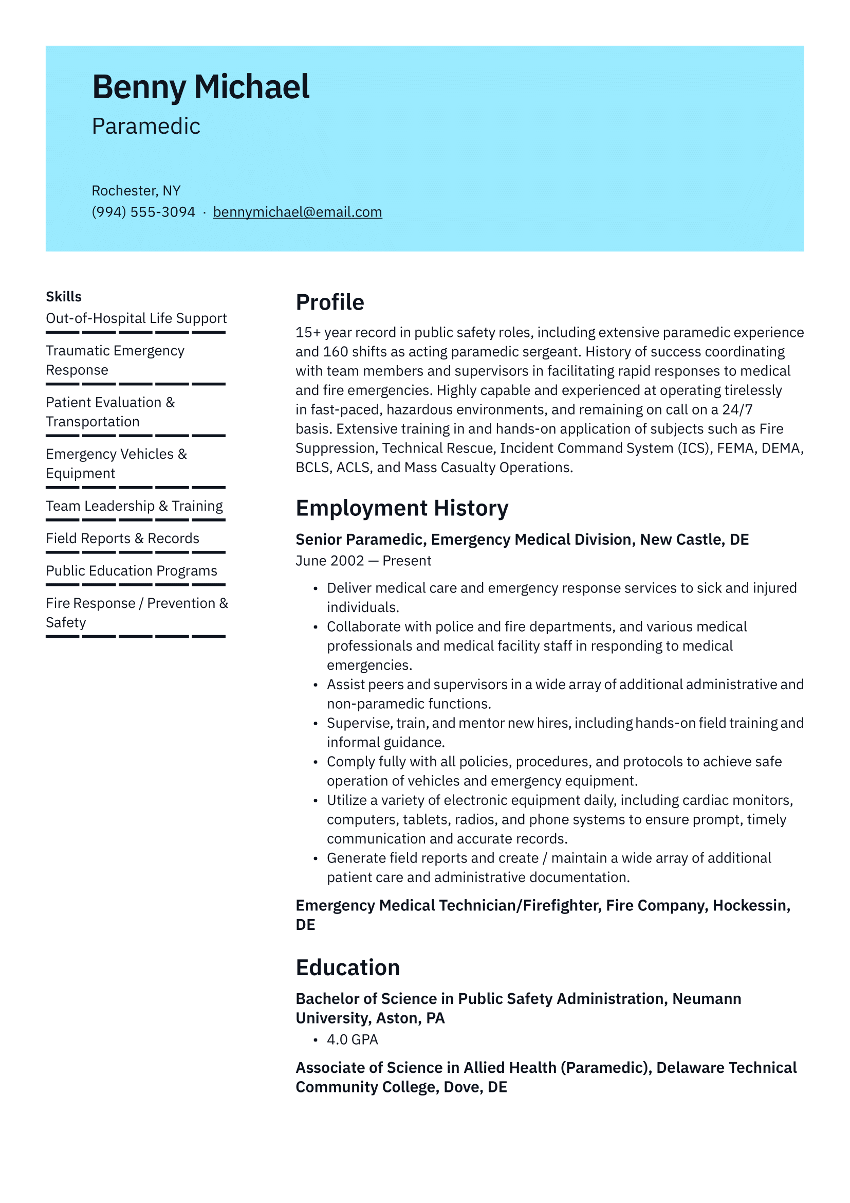 Paramedic Resume Example & Writing Guide