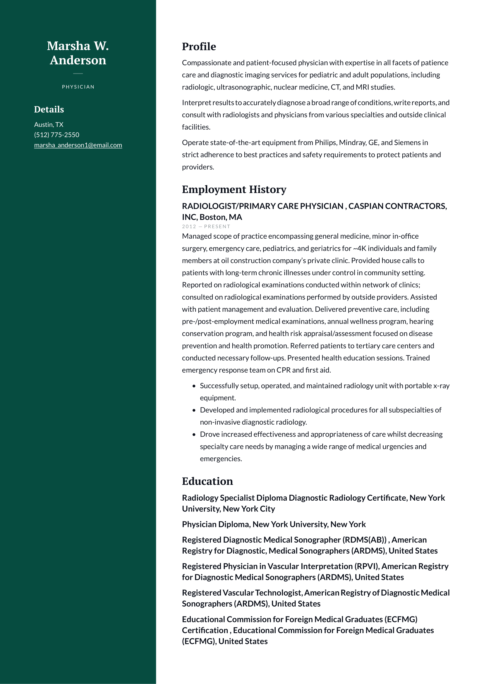 Physician Resume Example & Writing Guide