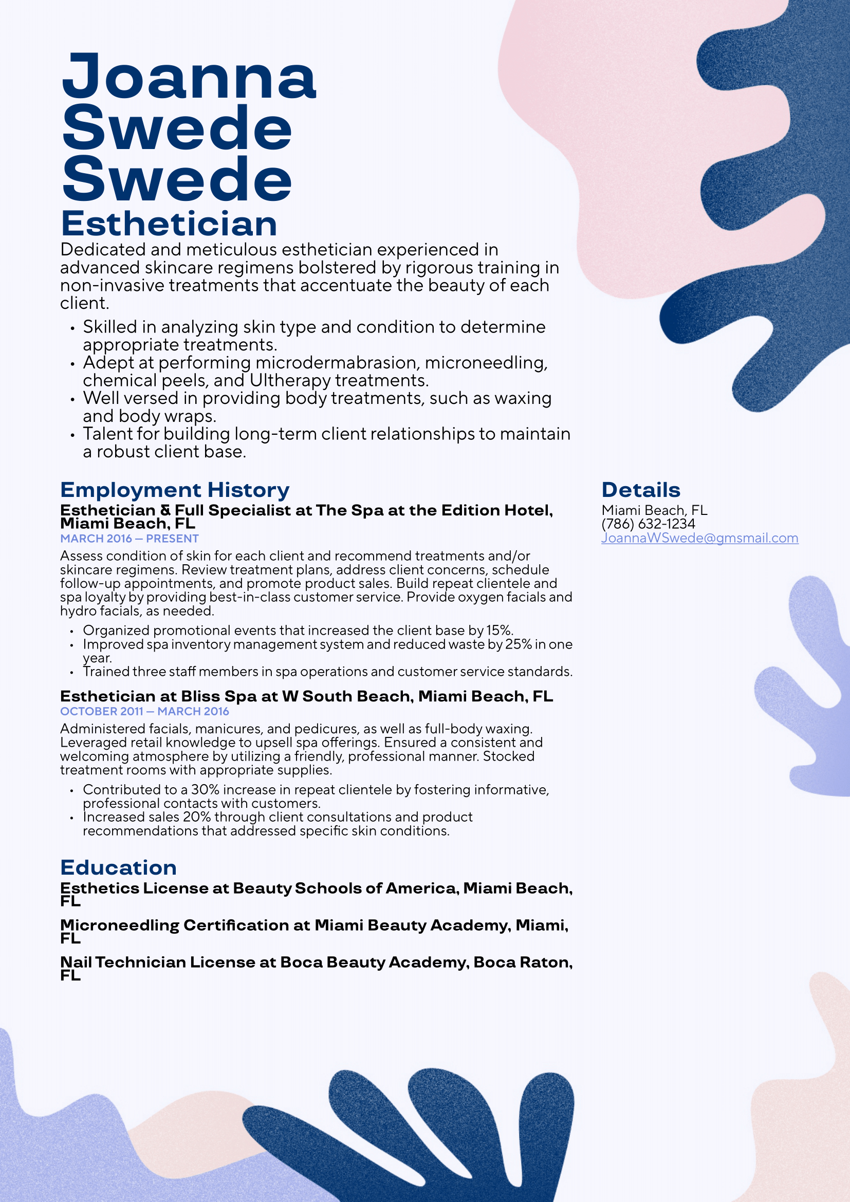 Esthetician Resume Example & Writing Guide