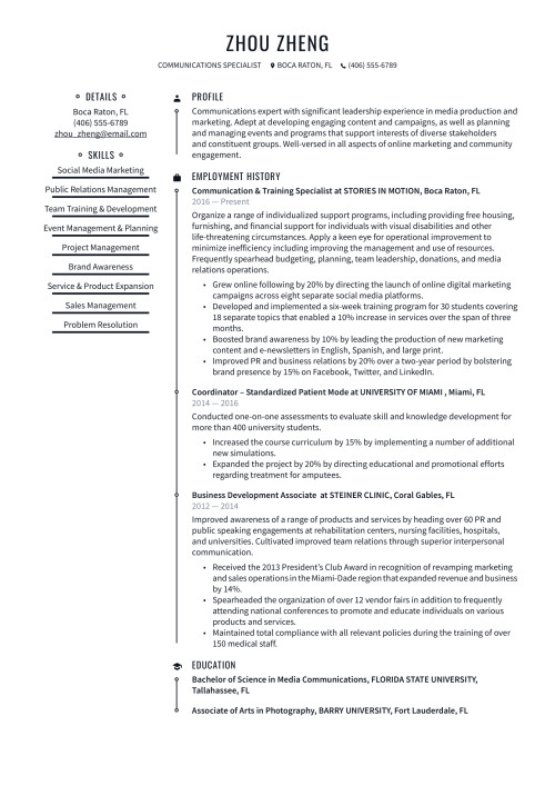 Communications Specialist Resume Example and Writing Guide