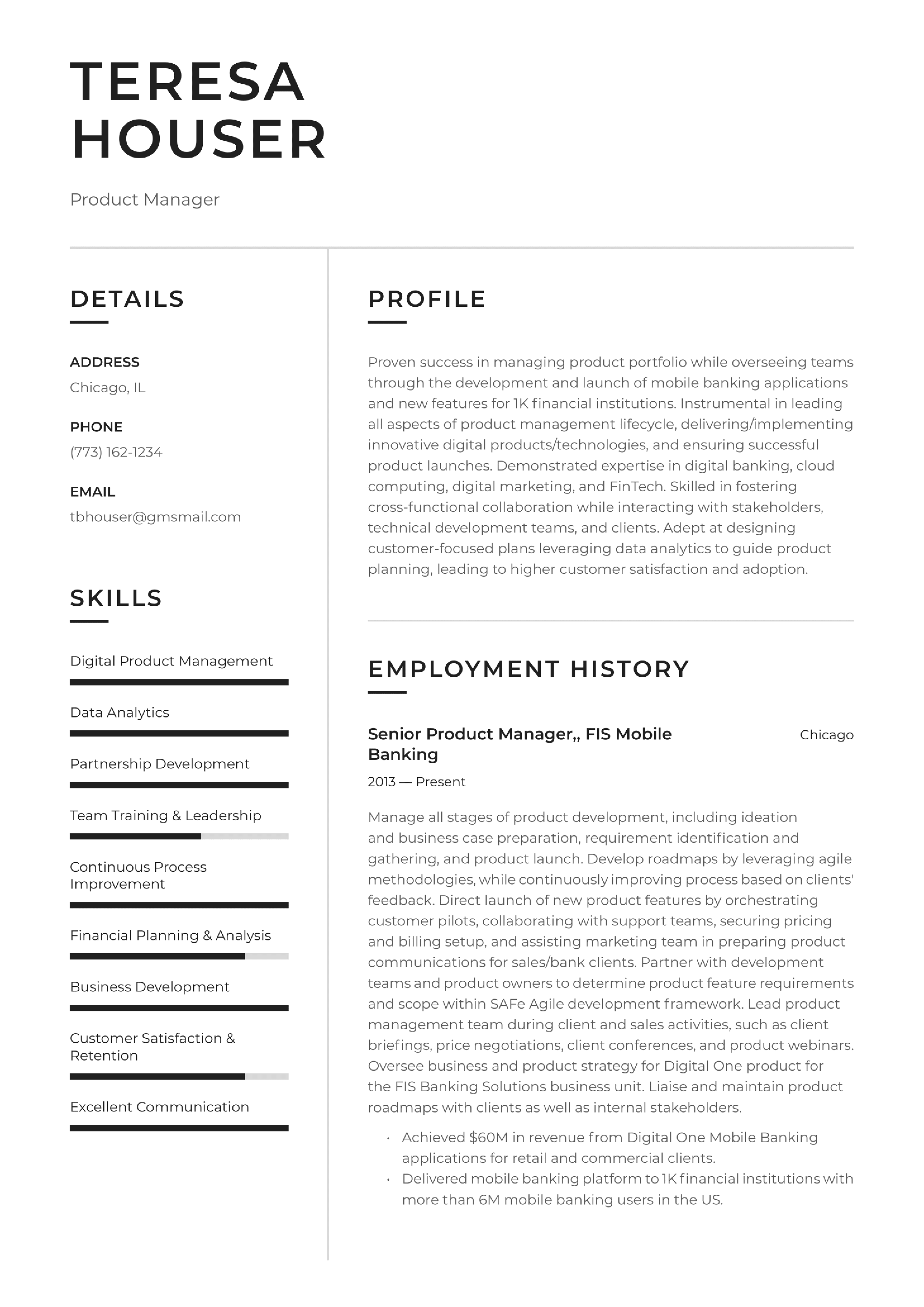Product Manager Resume Example 