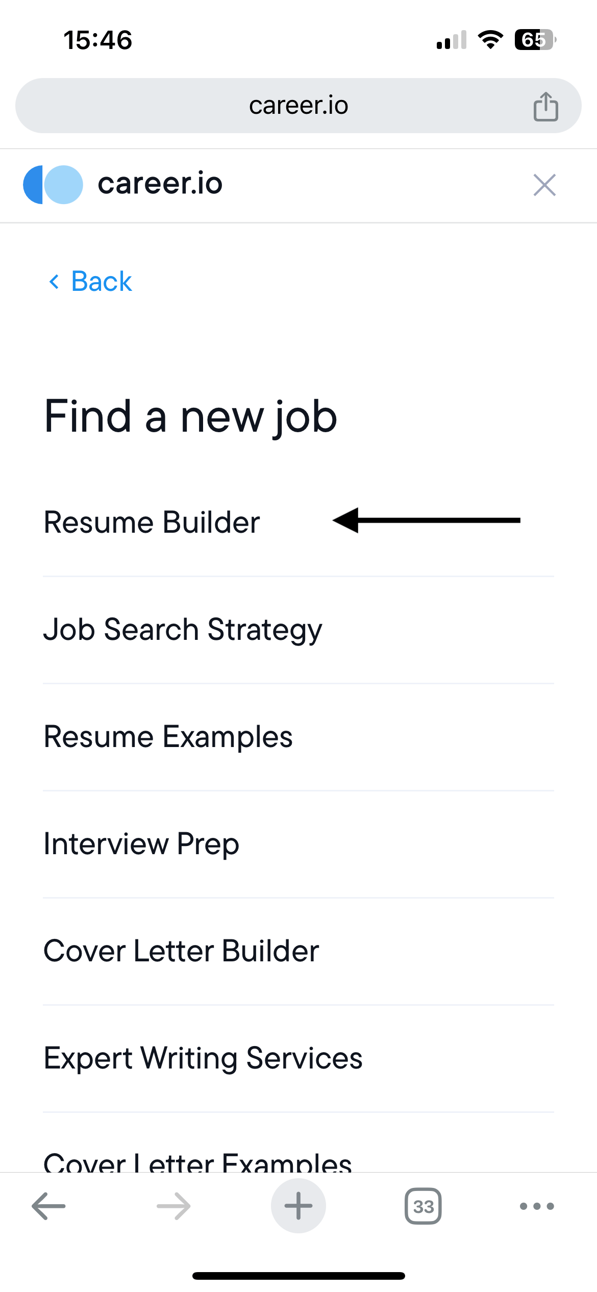 Career.io on iphone step 3