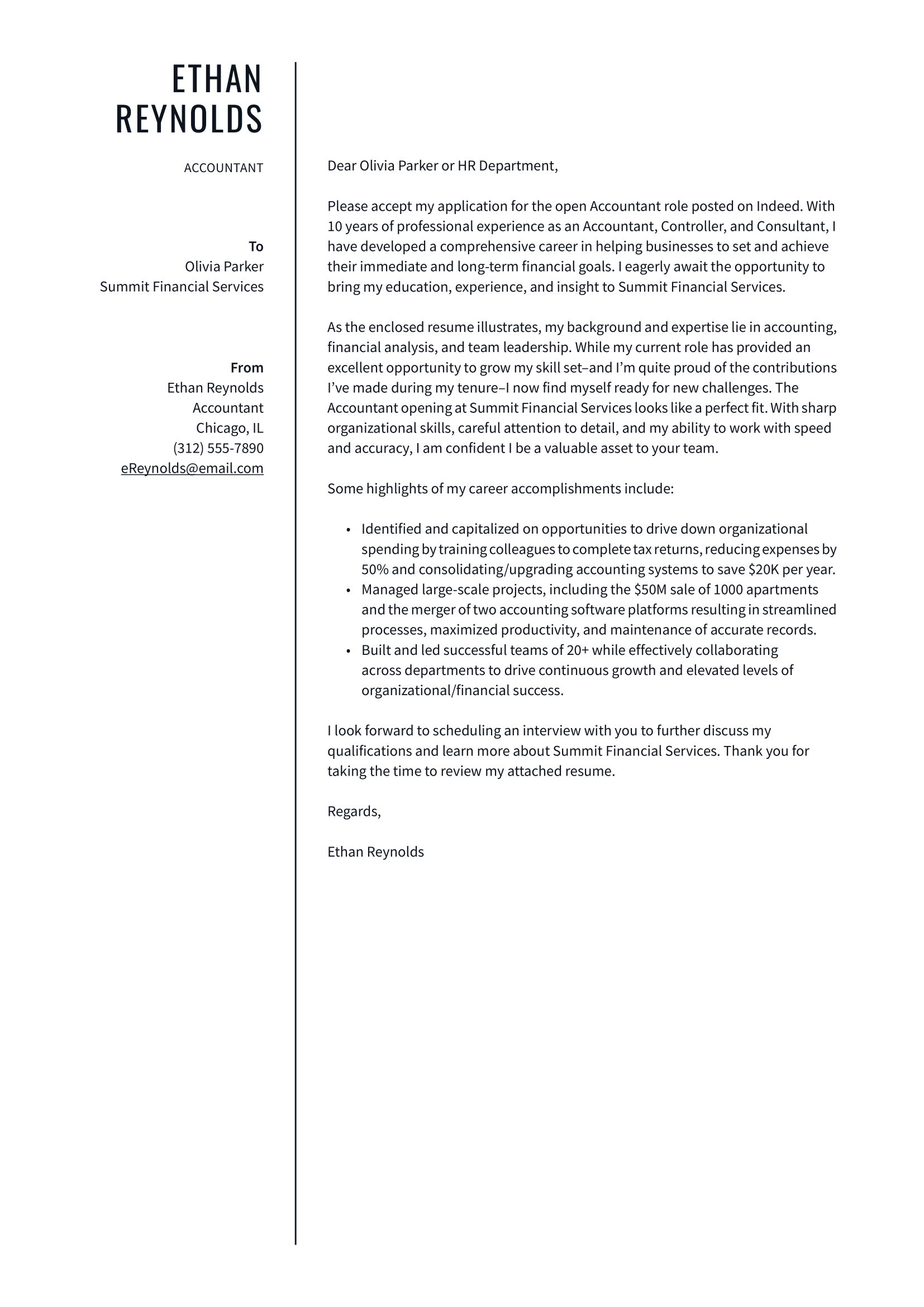 Accountant Cover Letter Example & Writing Guide