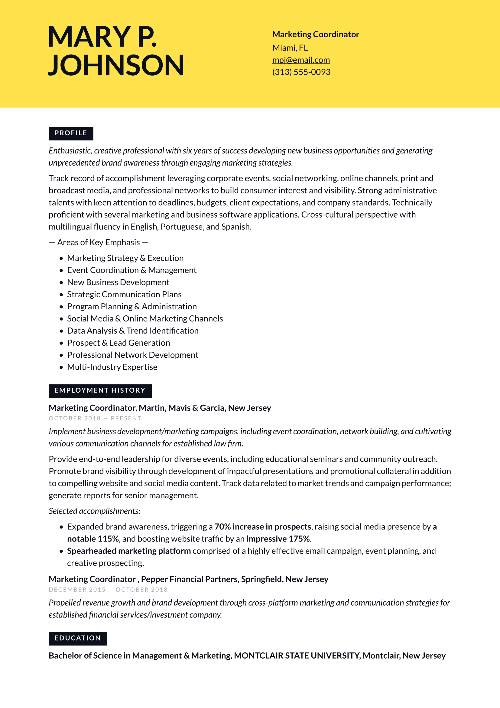 Marketing Coordinator Resume Example and Writing Guide