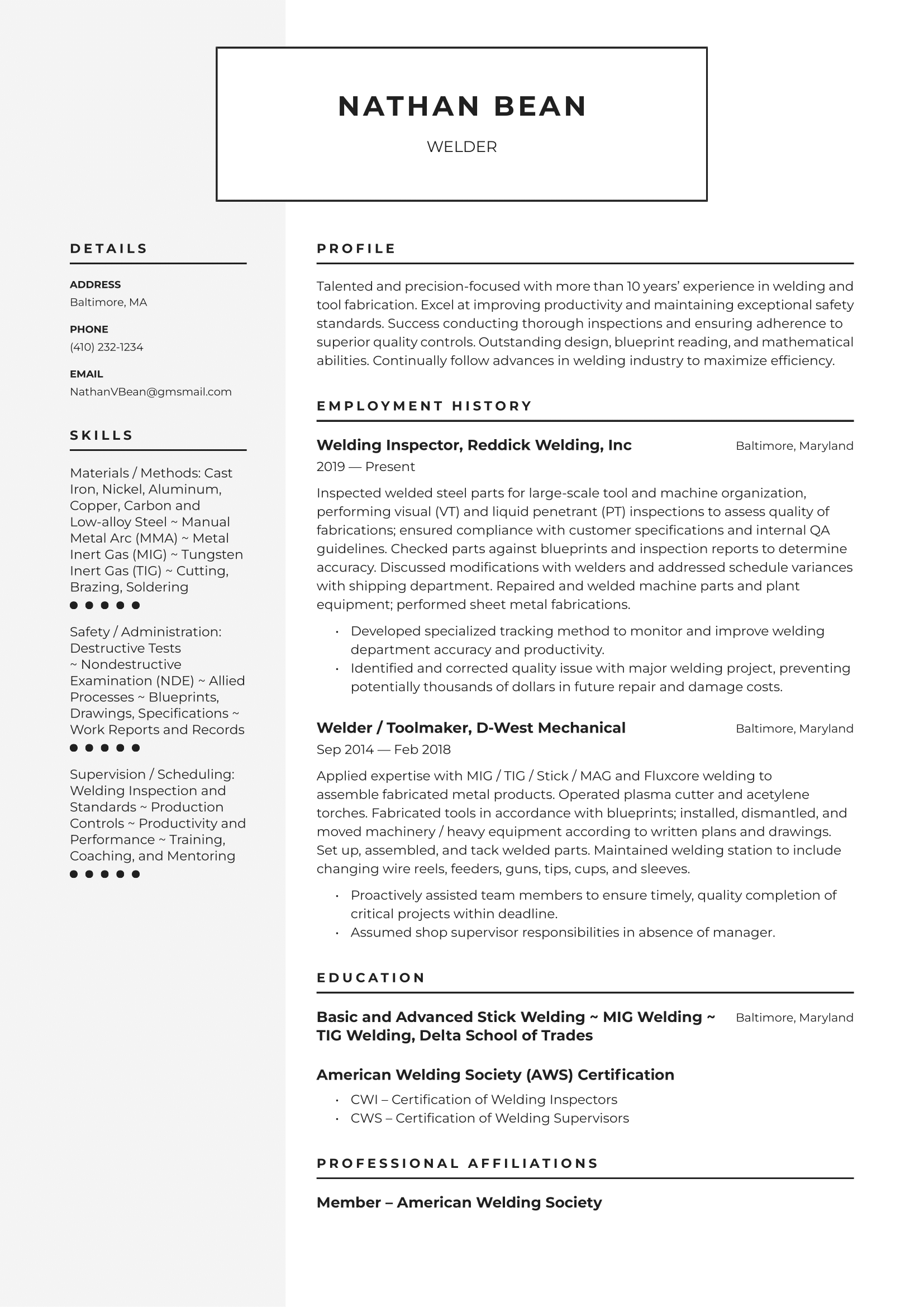 Welder Resume Example & Writing Guide