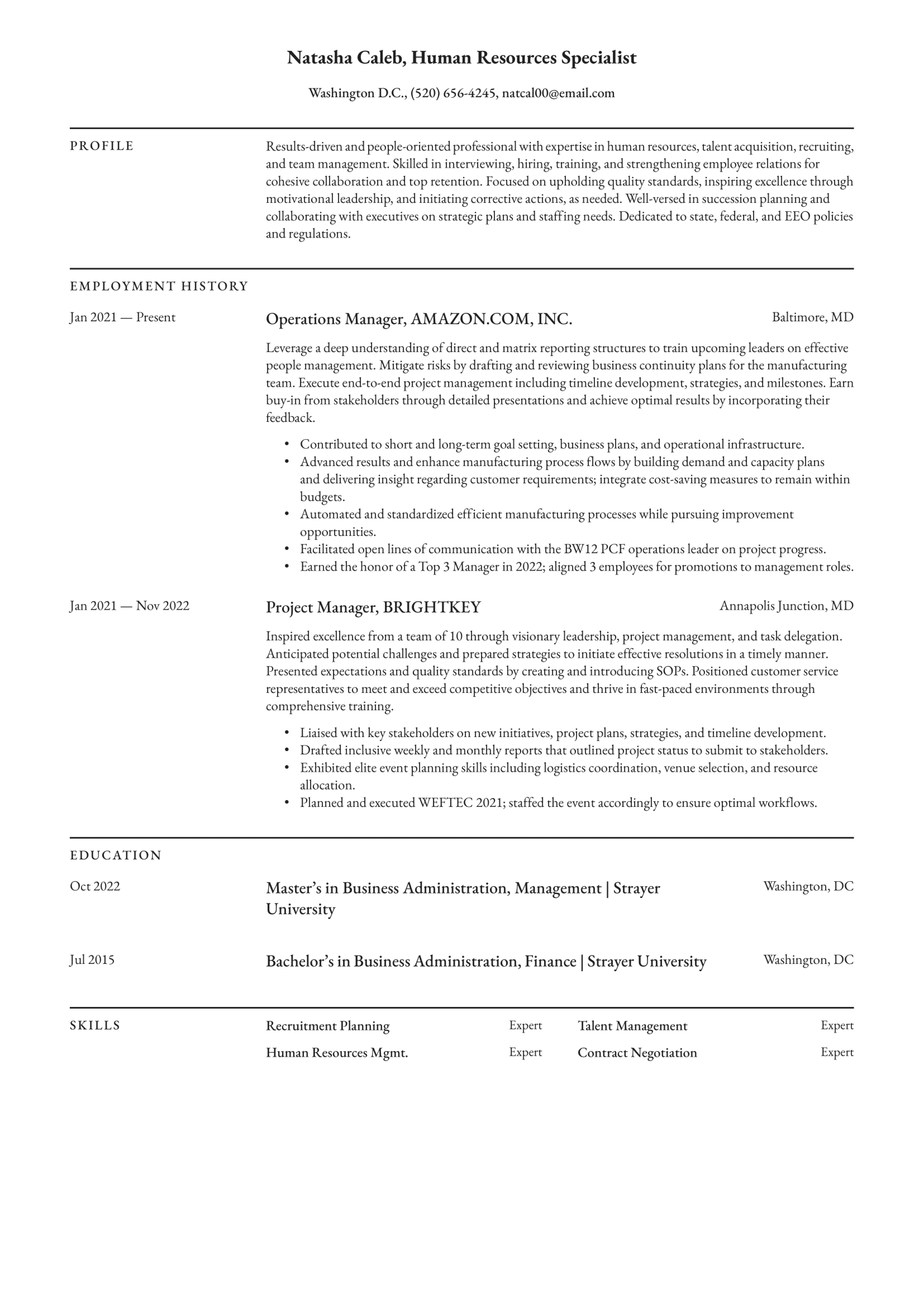 Entry-Level Human Resources Resume Example 