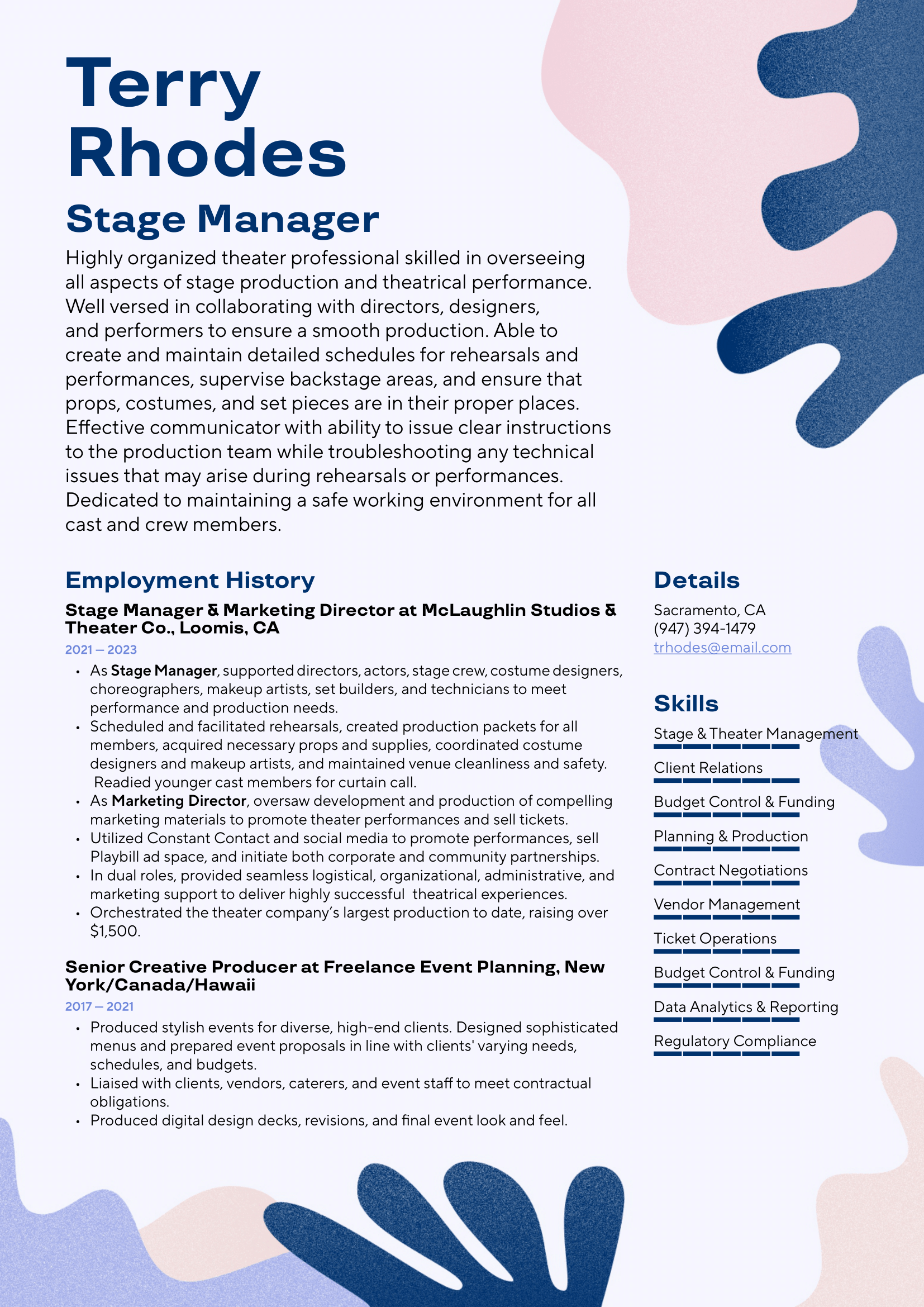 Stage Manager Resume Example & Writing Guide