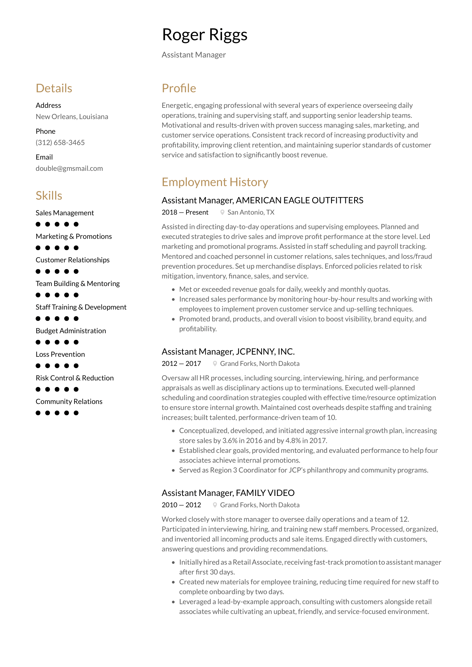 Assistant Manager Resume Example & Writing Guide