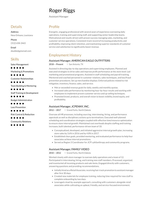 Assistant Manager Resume Example & Writing Guide