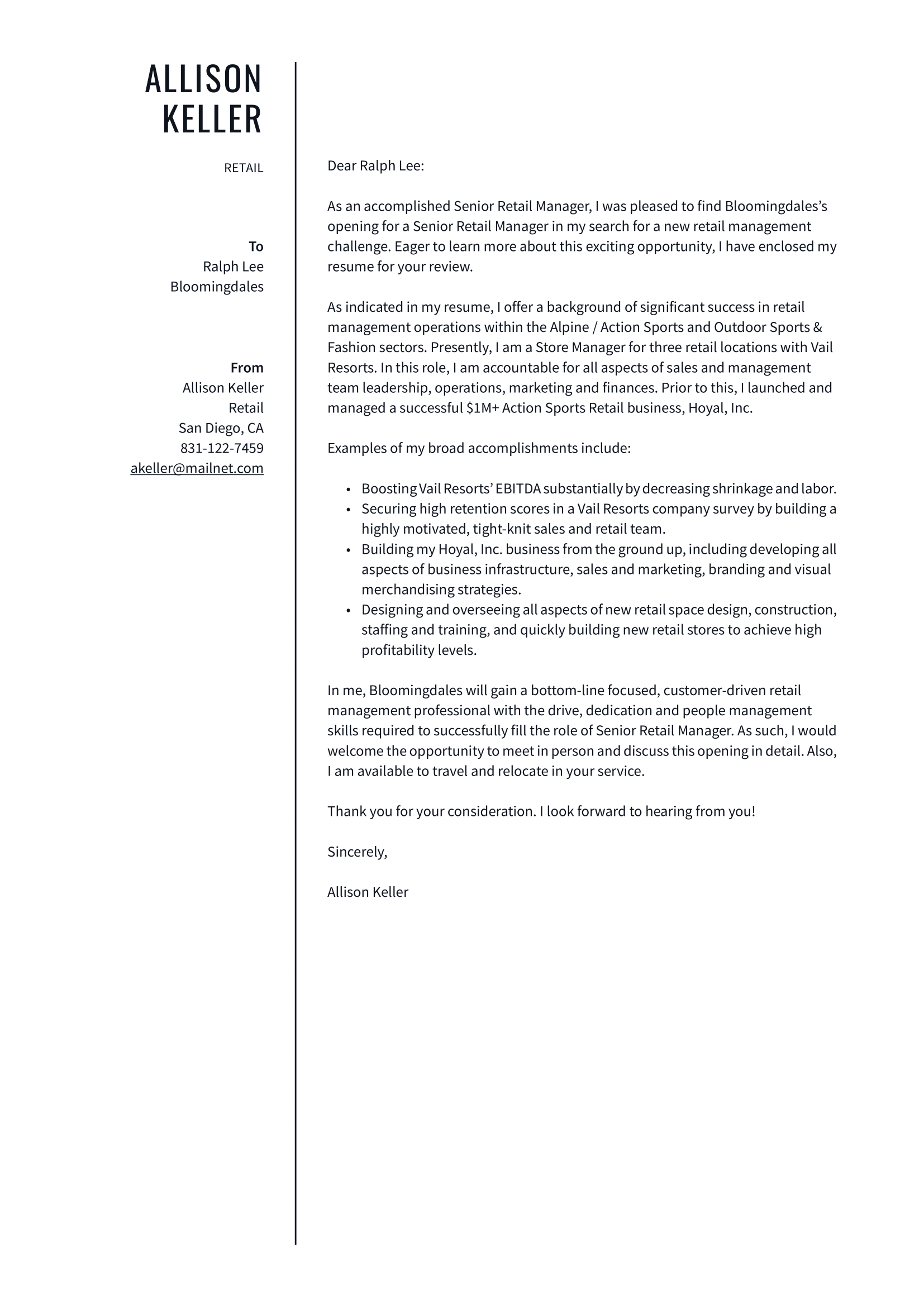 Retail Cover Letter Example & Writing Guide