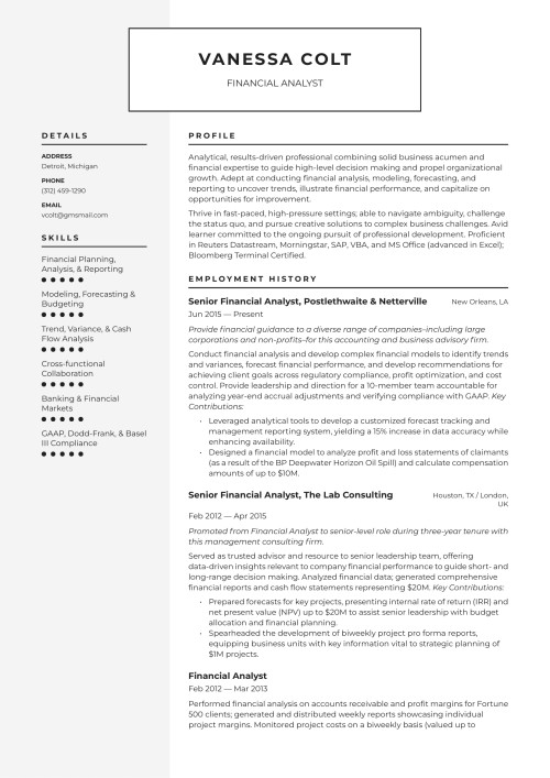 Financial Analyst Resume Example & Writing Guide