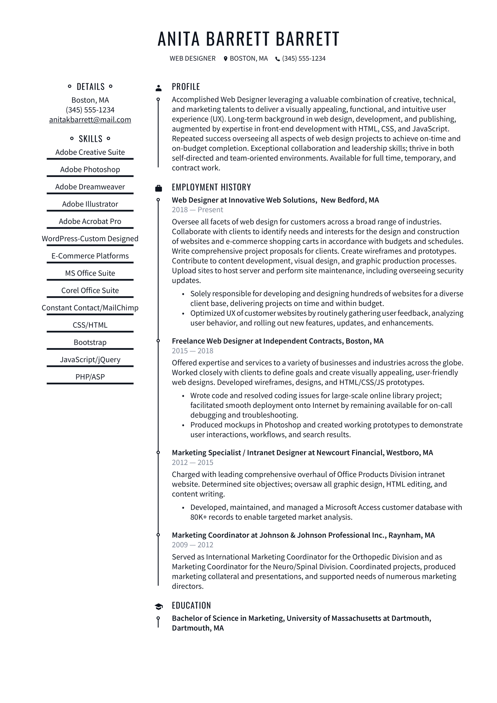 Web Designer Resume Example and Writing Guide